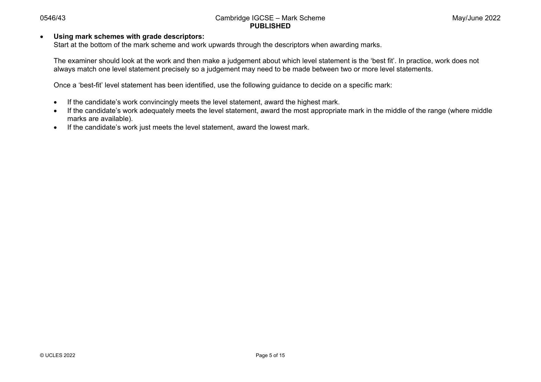 Mark scheme, page 5 of 15