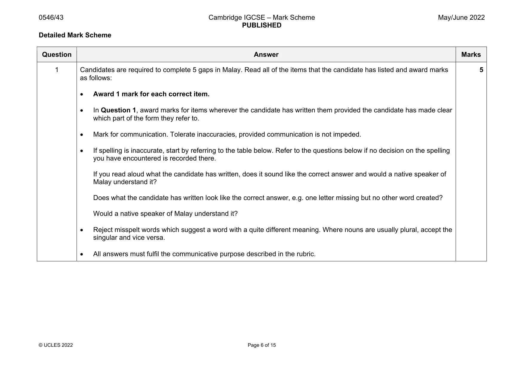 Mark scheme, page 6 of 15