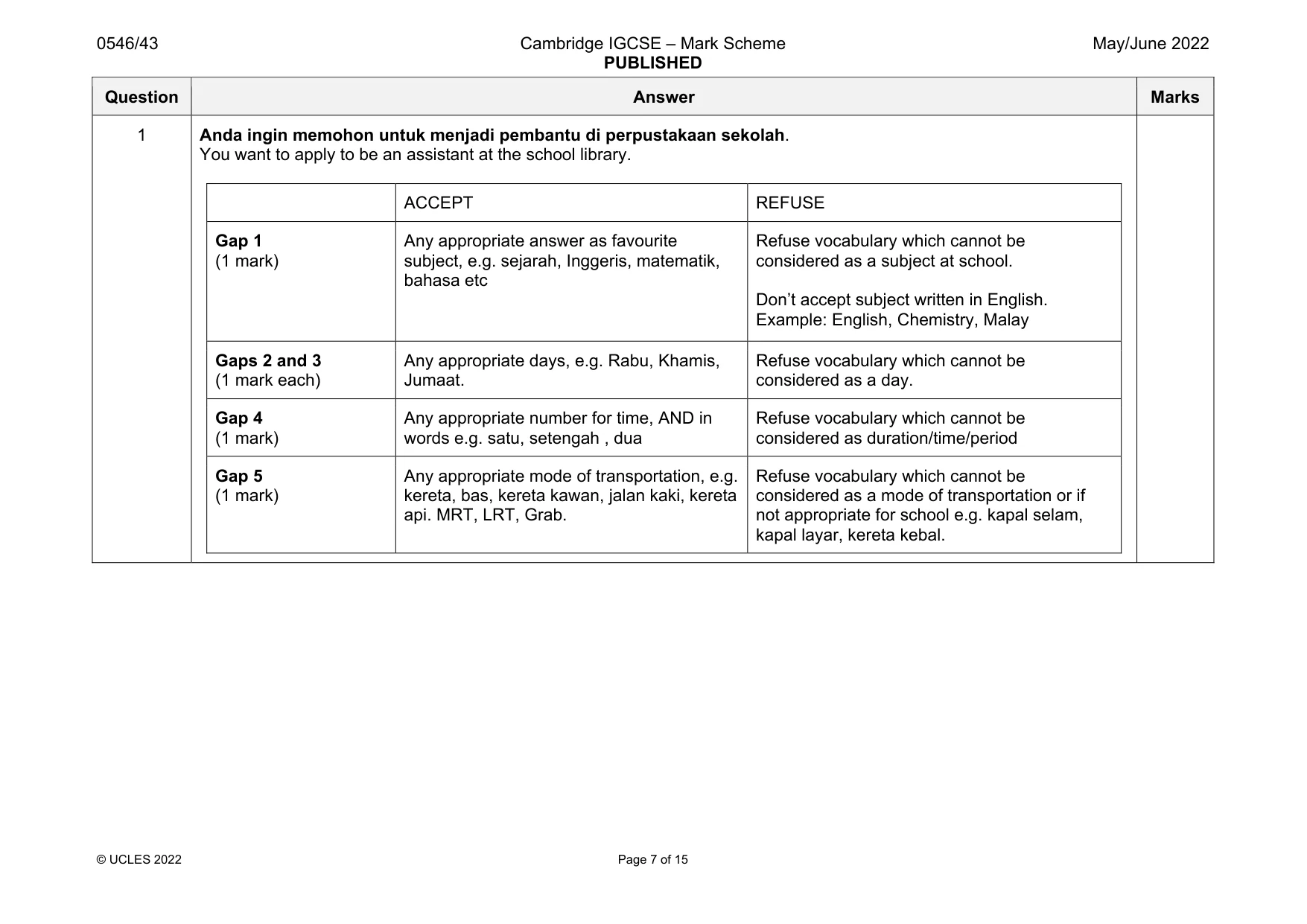 Mark scheme, page 7 of 15