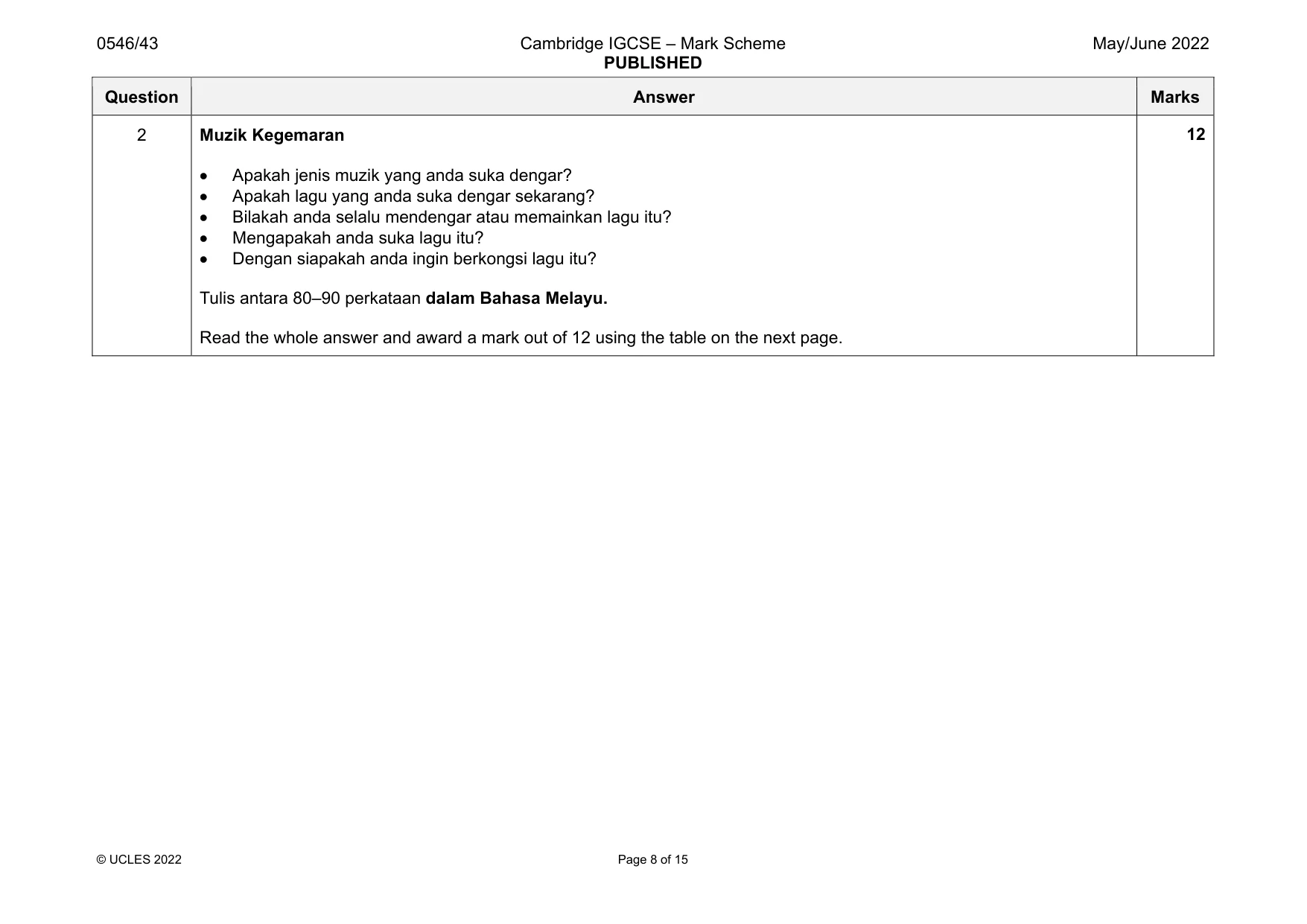 Mark scheme, page 8 of 15