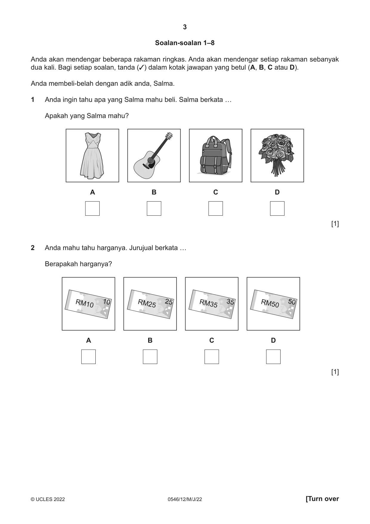 Cambridge IGCSE Malay - Foreign Language 0546 2022 May/June Paper 1 · Variant 2 question paper, page 3 of 16
