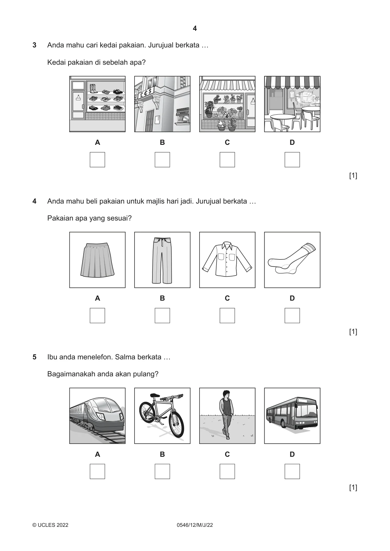 Cambridge IGCSE Malay - Foreign Language 0546 2022 May/June Paper 1 · Variant 2 question paper, page 4 of 16