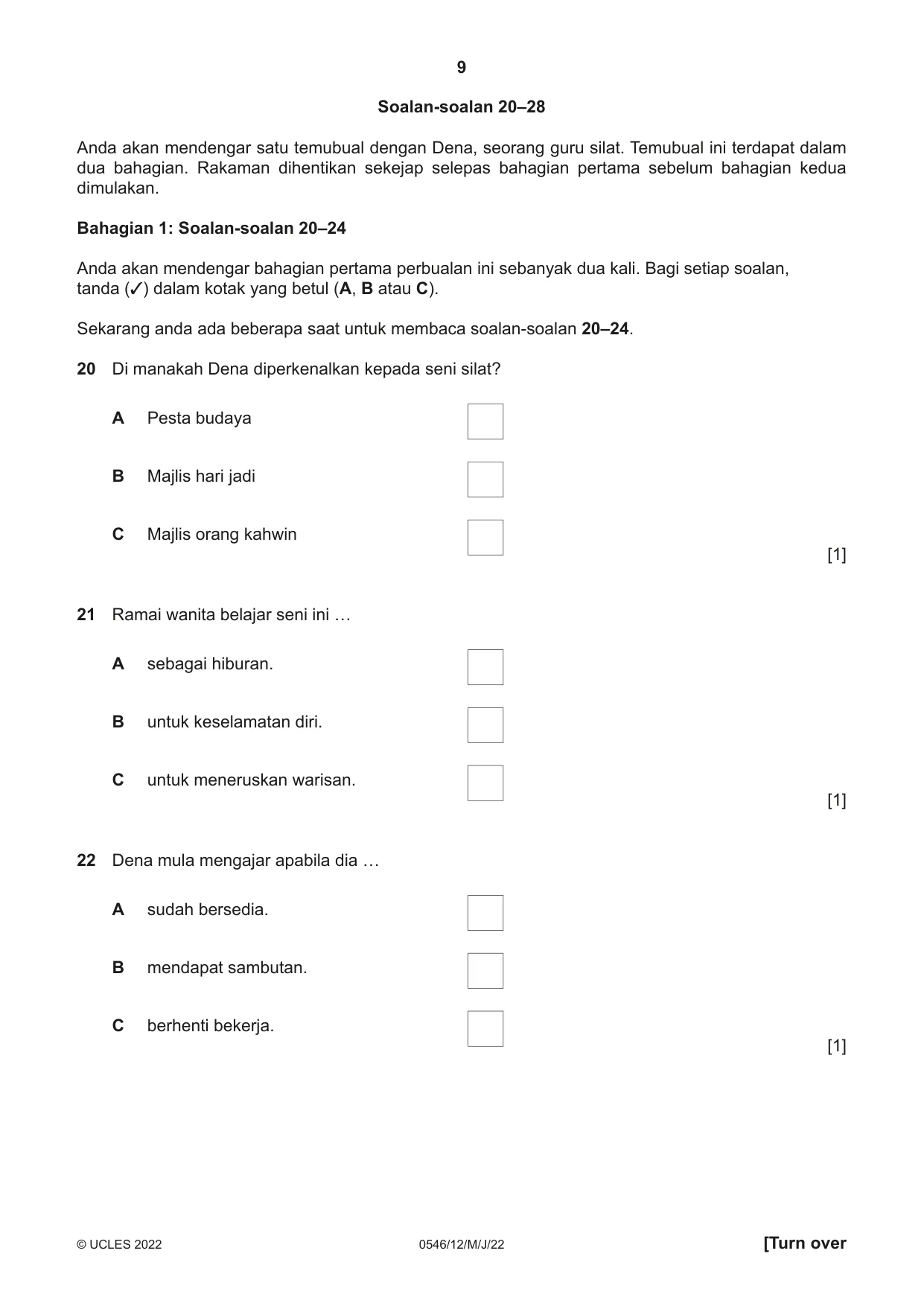 Cambridge IGCSE Malay - Foreign Language 0546 2022 May/June Paper 1 · Variant 2 question paper, page 9 of 16