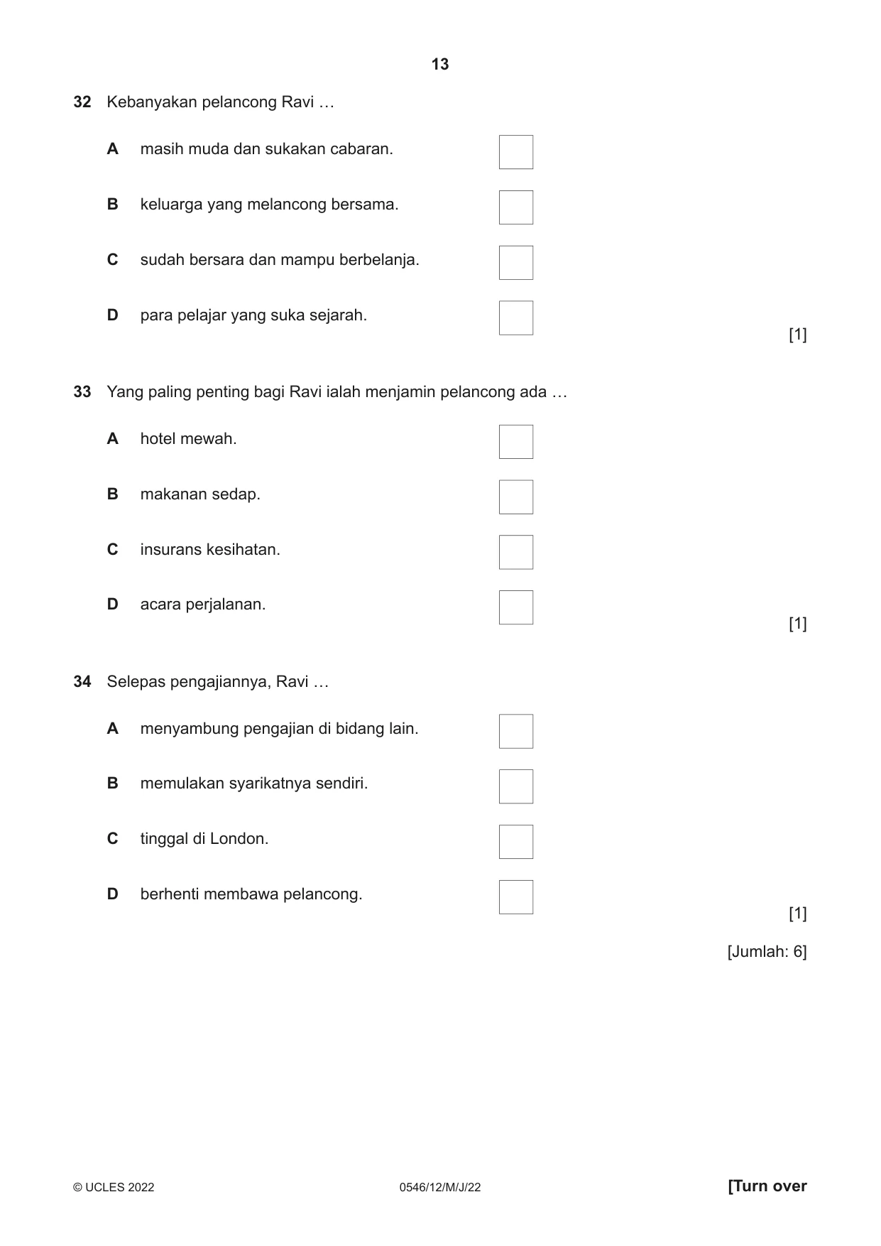 Cambridge IGCSE Malay - Foreign Language 0546 2022 May/June Paper 1 · Variant 2 question paper, page 13 of 16