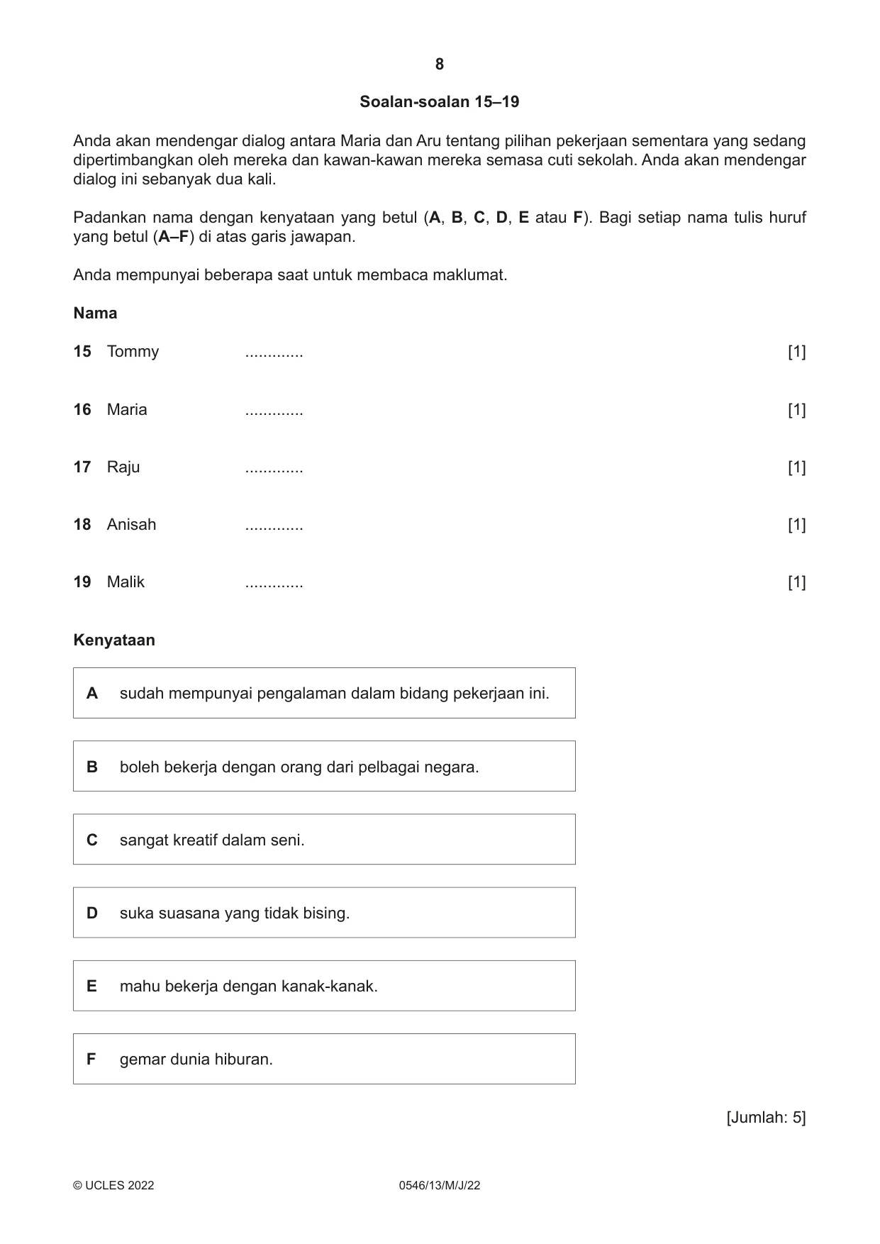 Cambridge IGCSE Malay - Foreign Language 0546 2022 May/June Paper 1 · Variant 3 question paper, page 8 of 16
