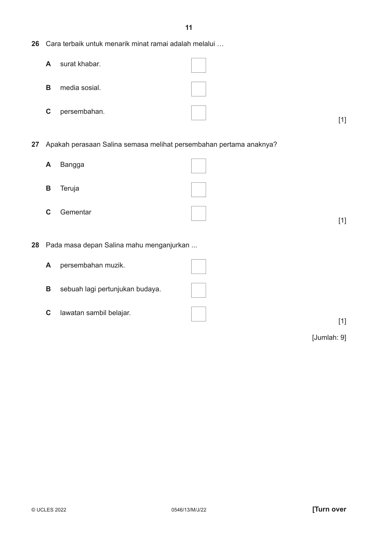 Cambridge IGCSE Malay - Foreign Language 0546 2022 May/June Paper 1 · Variant 3 question paper, page 11 of 16