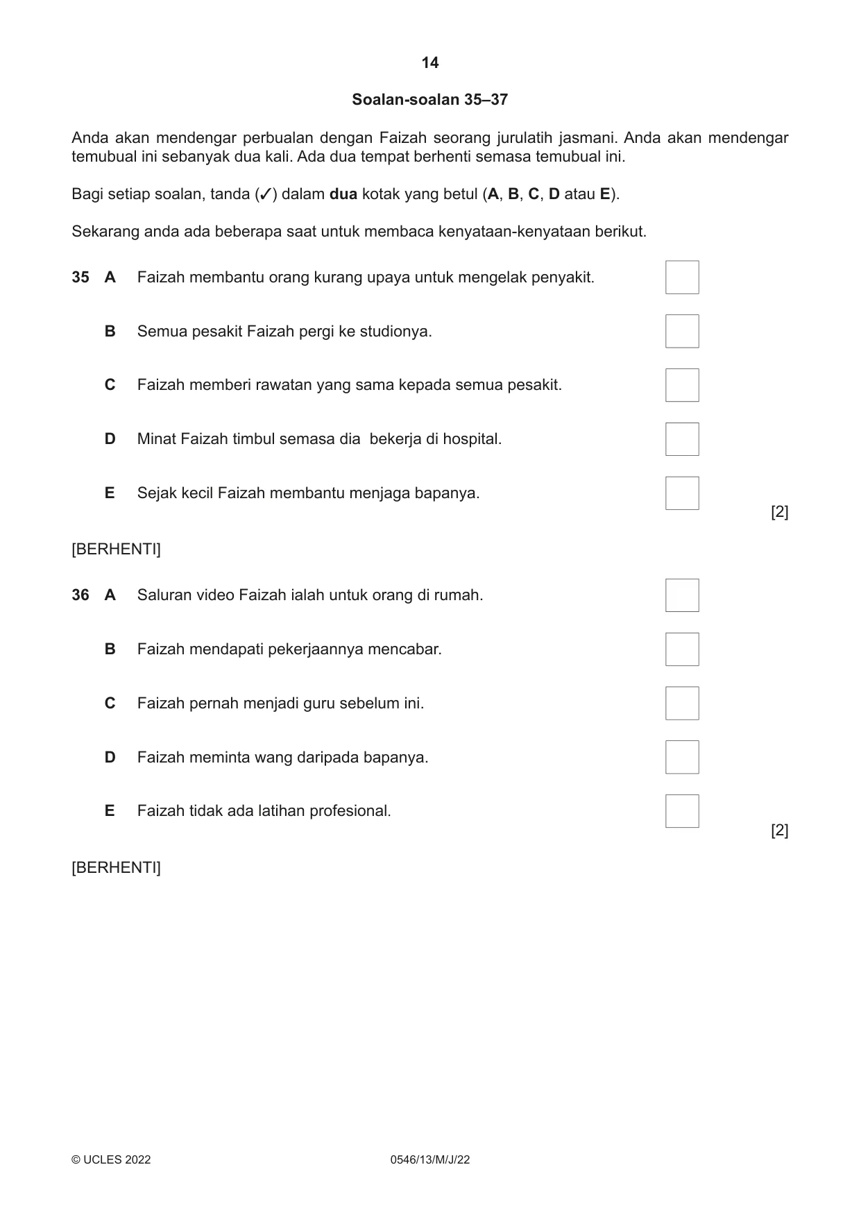 Cambridge IGCSE Malay - Foreign Language 0546 2022 May/June Paper 1 · Variant 3 question paper, page 14 of 16