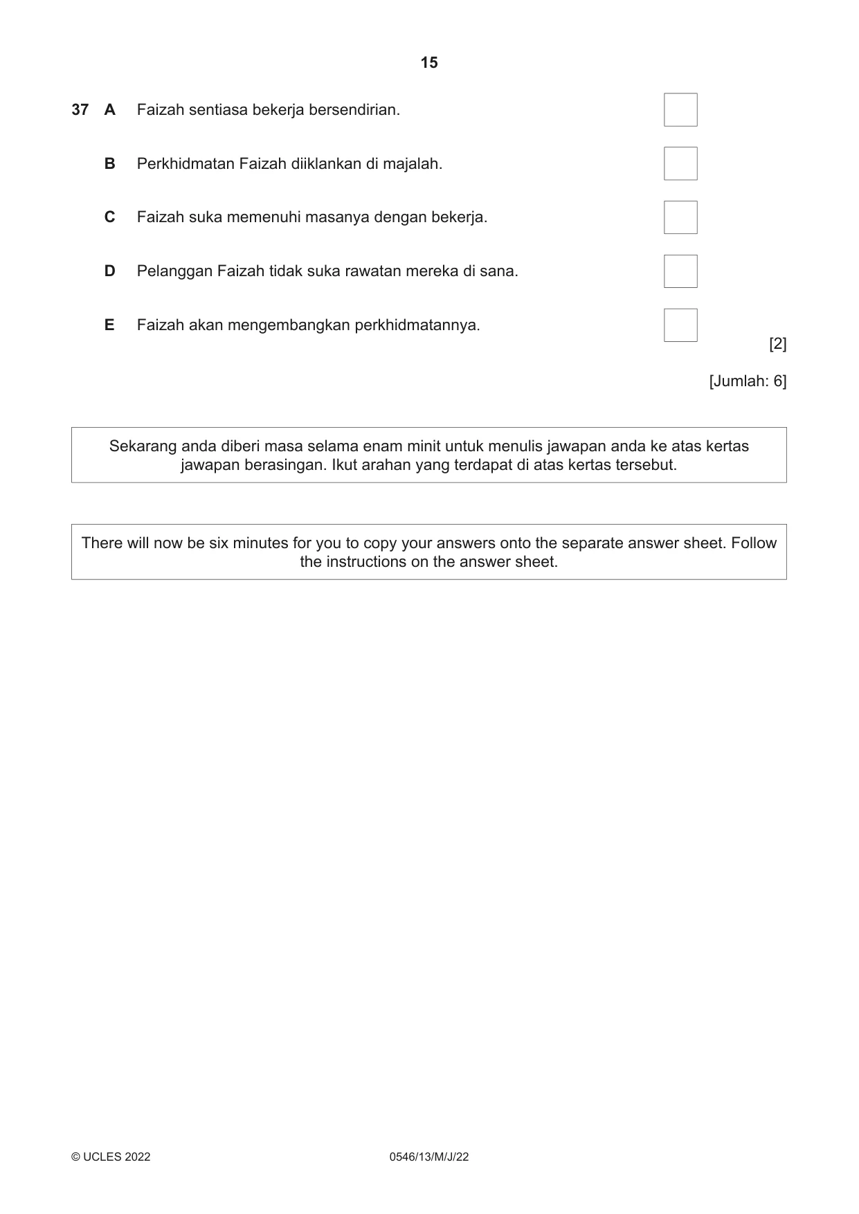 Cambridge IGCSE Malay - Foreign Language 0546 2022 May/June Paper 1 · Variant 3 question paper, page 15 of 16