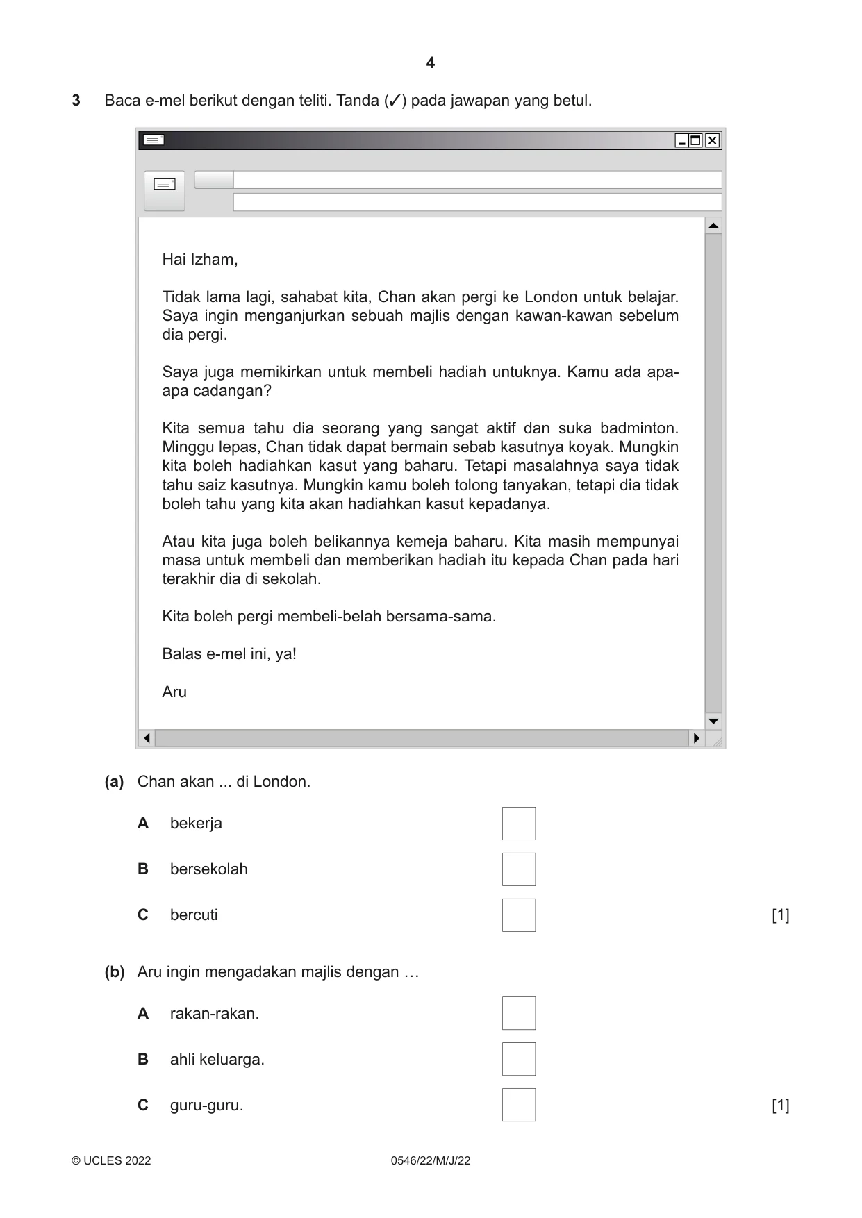 Cambridge IGCSE Malay - Foreign Language 0546 2022 May/June Paper 2 · Variant 2 question paper, page 4 of 12