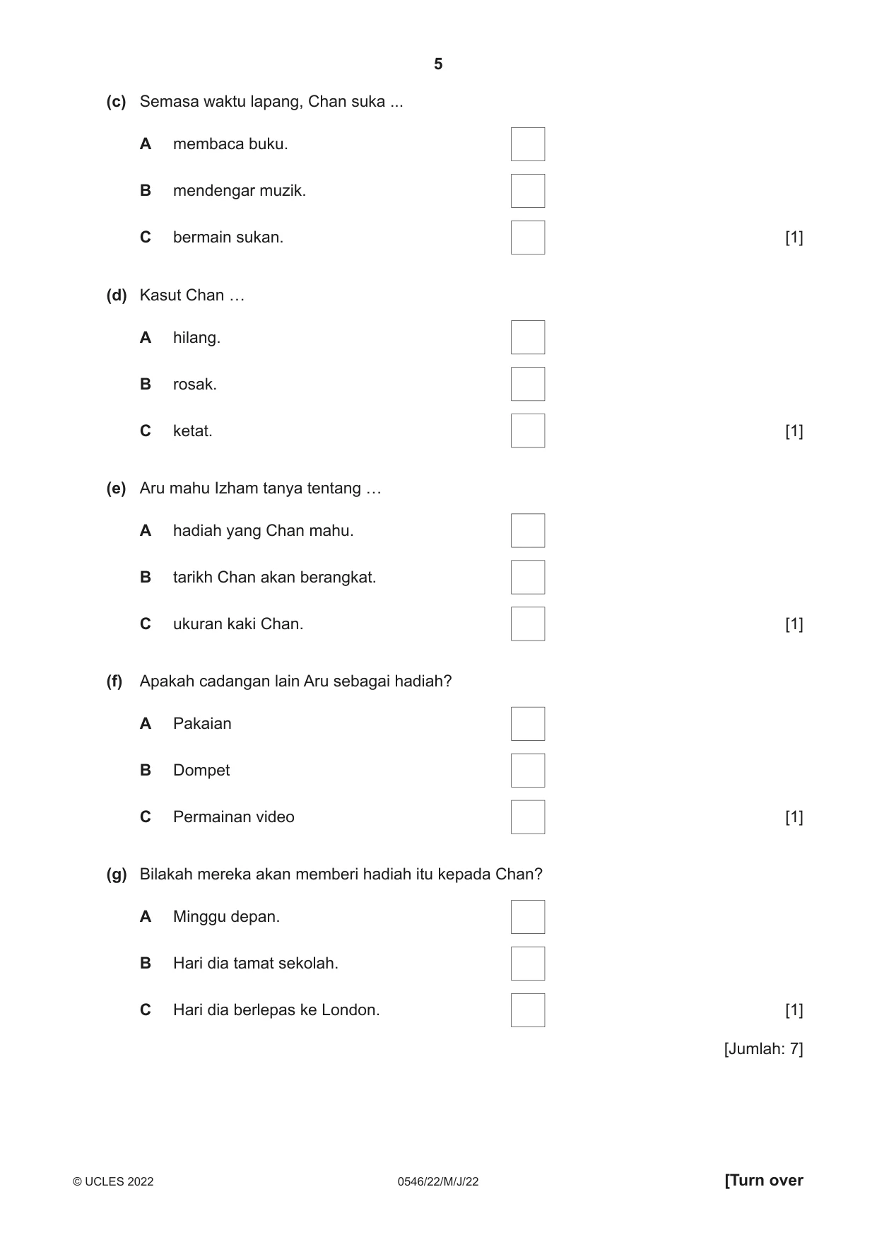 Cambridge IGCSE Malay - Foreign Language 0546 2022 May/June Paper 2 · Variant 2 question paper, page 5 of 12