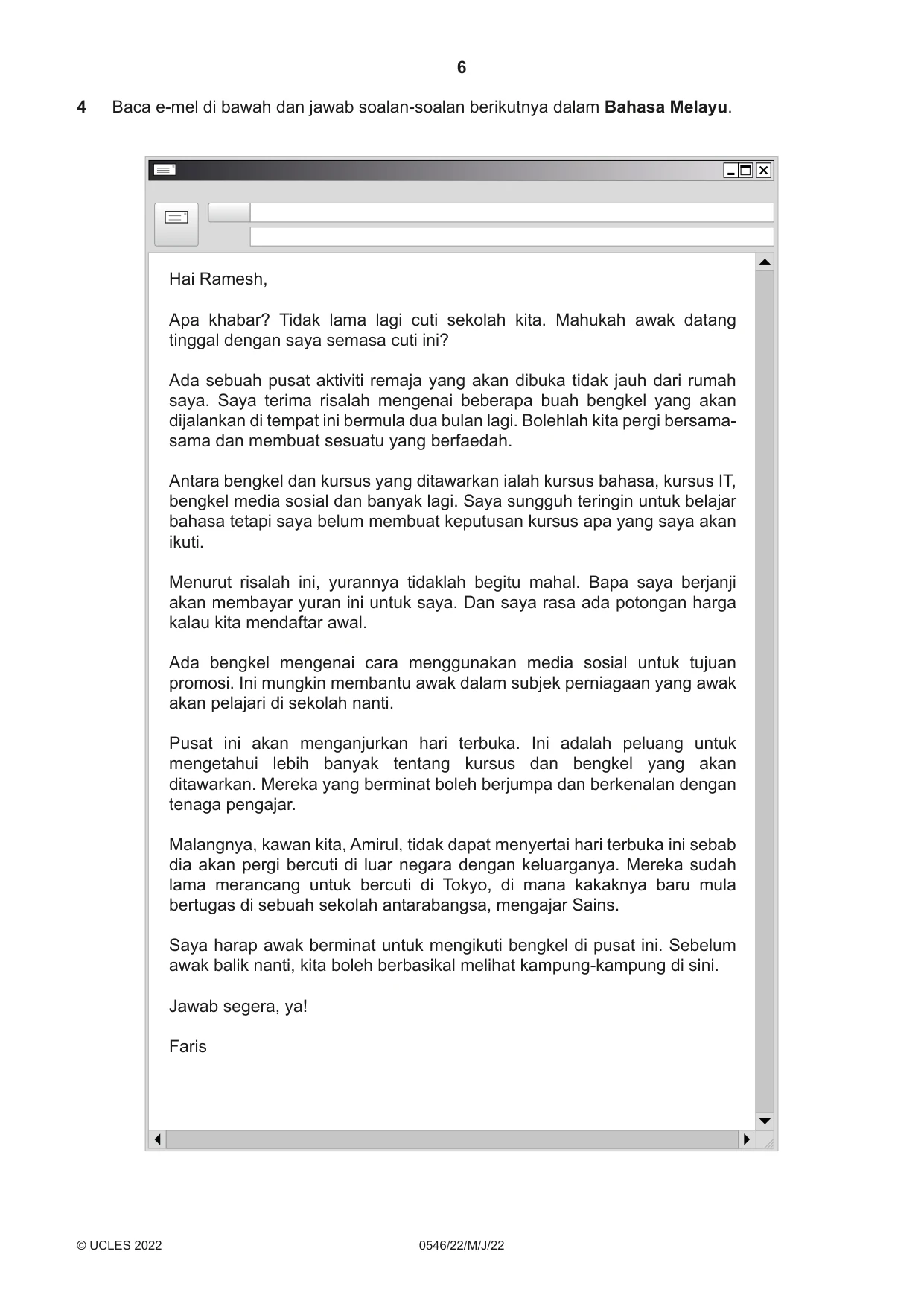 Cambridge IGCSE Malay - Foreign Language 0546 2022 May/June Paper 2 · Variant 2 question paper, page 6 of 12