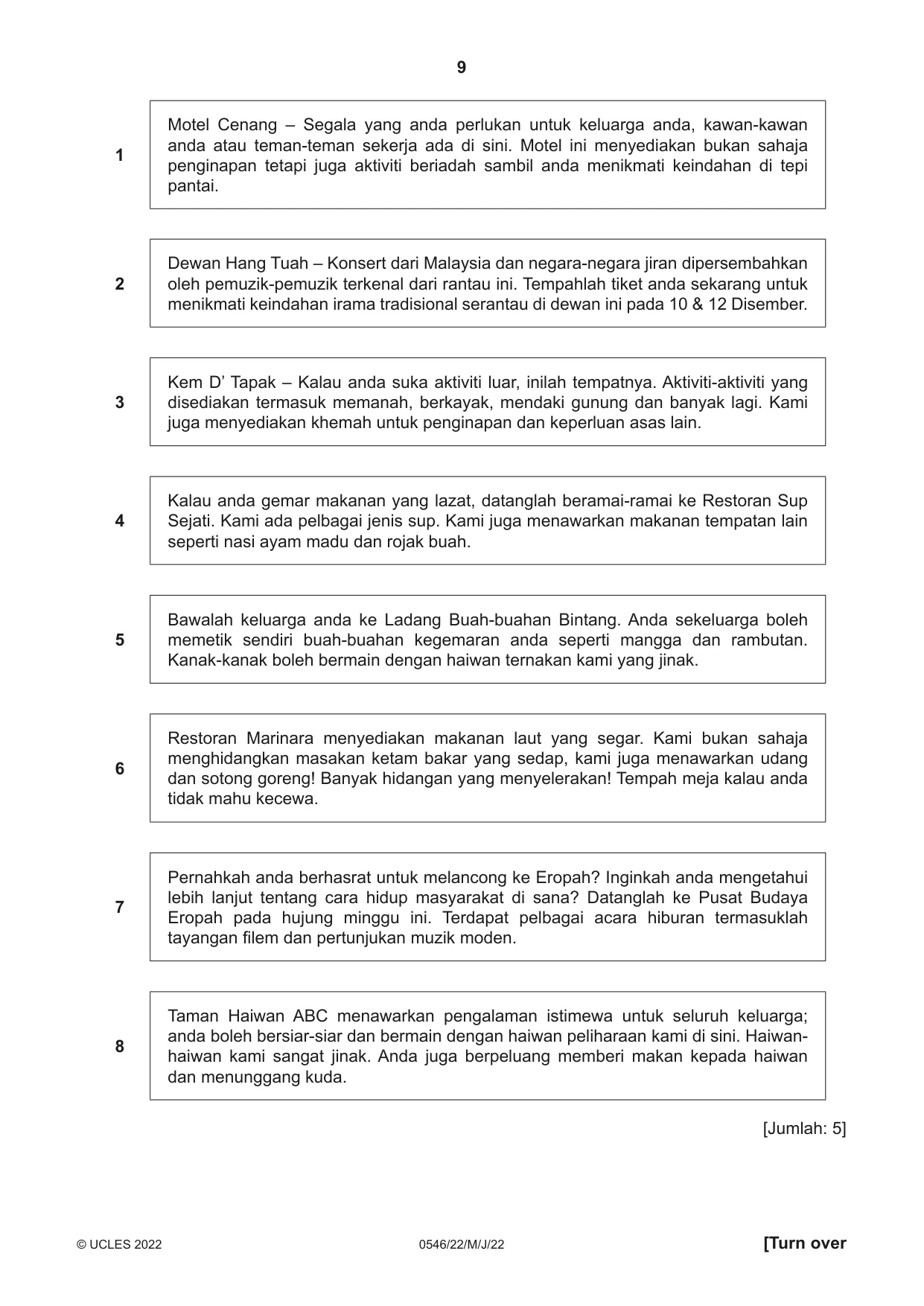 Cambridge IGCSE Malay - Foreign Language 0546 2022 May/June Paper 2 · Variant 2 question paper, page 9 of 12
