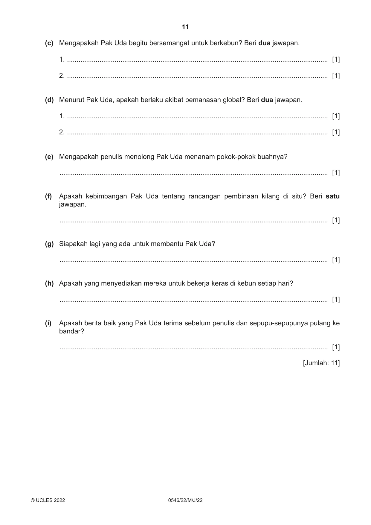 Cambridge IGCSE Malay - Foreign Language 0546 2022 May/June Paper 2 · Variant 2 question paper, page 11 of 12