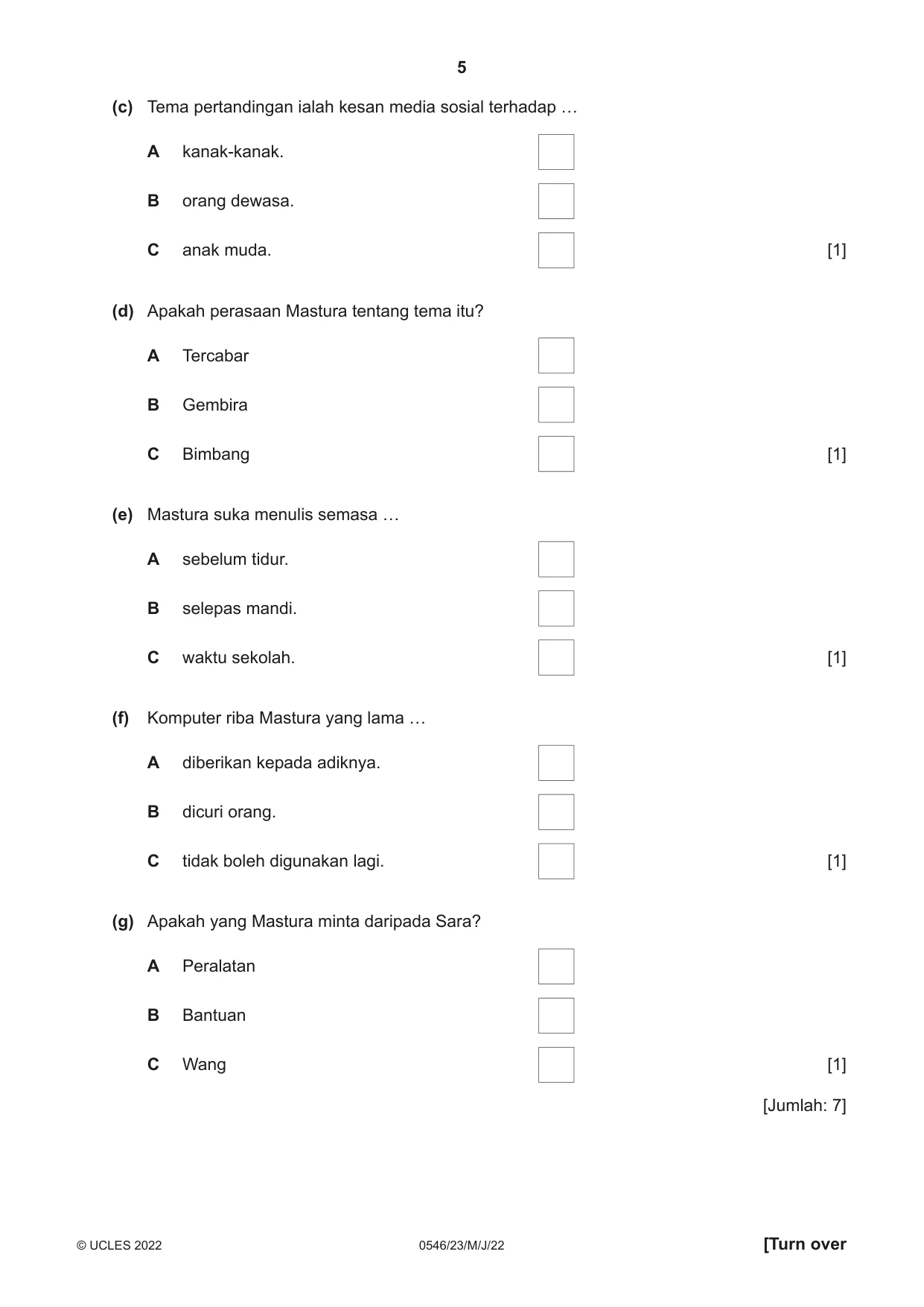 Cambridge IGCSE Malay - Foreign Language 0546 2022 May/June Paper 2 · Variant 3 question paper, page 5 of 12