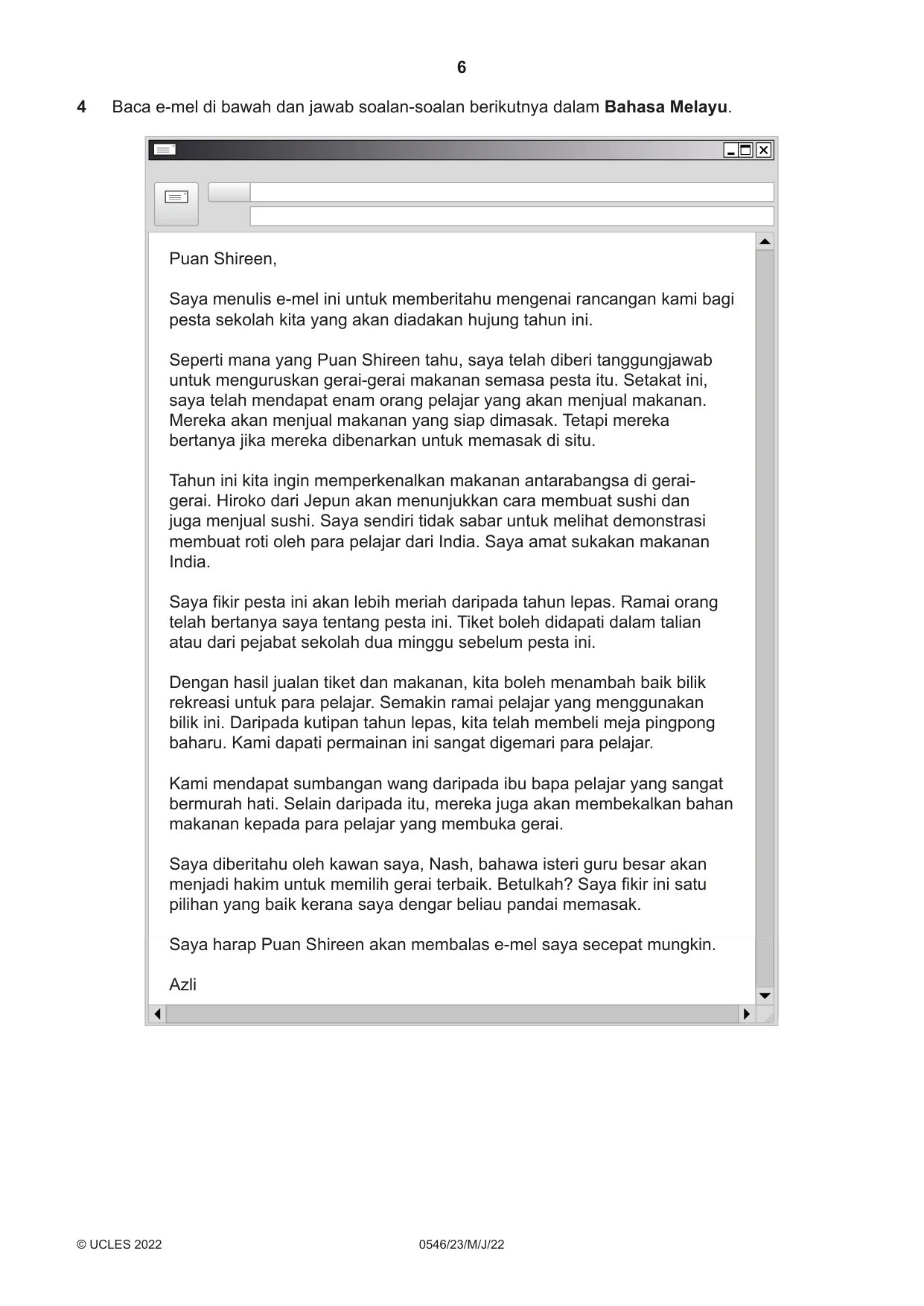 Cambridge IGCSE Malay - Foreign Language 0546 2022 May/June Paper 2 · Variant 3 question paper, page 6 of 12