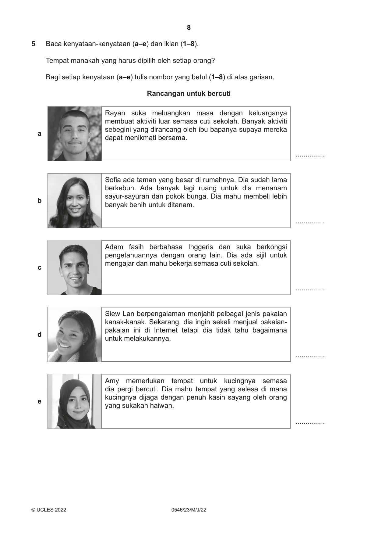 Cambridge IGCSE Malay - Foreign Language 0546 2022 May/June Paper 2 · Variant 3 question paper, page 8 of 12