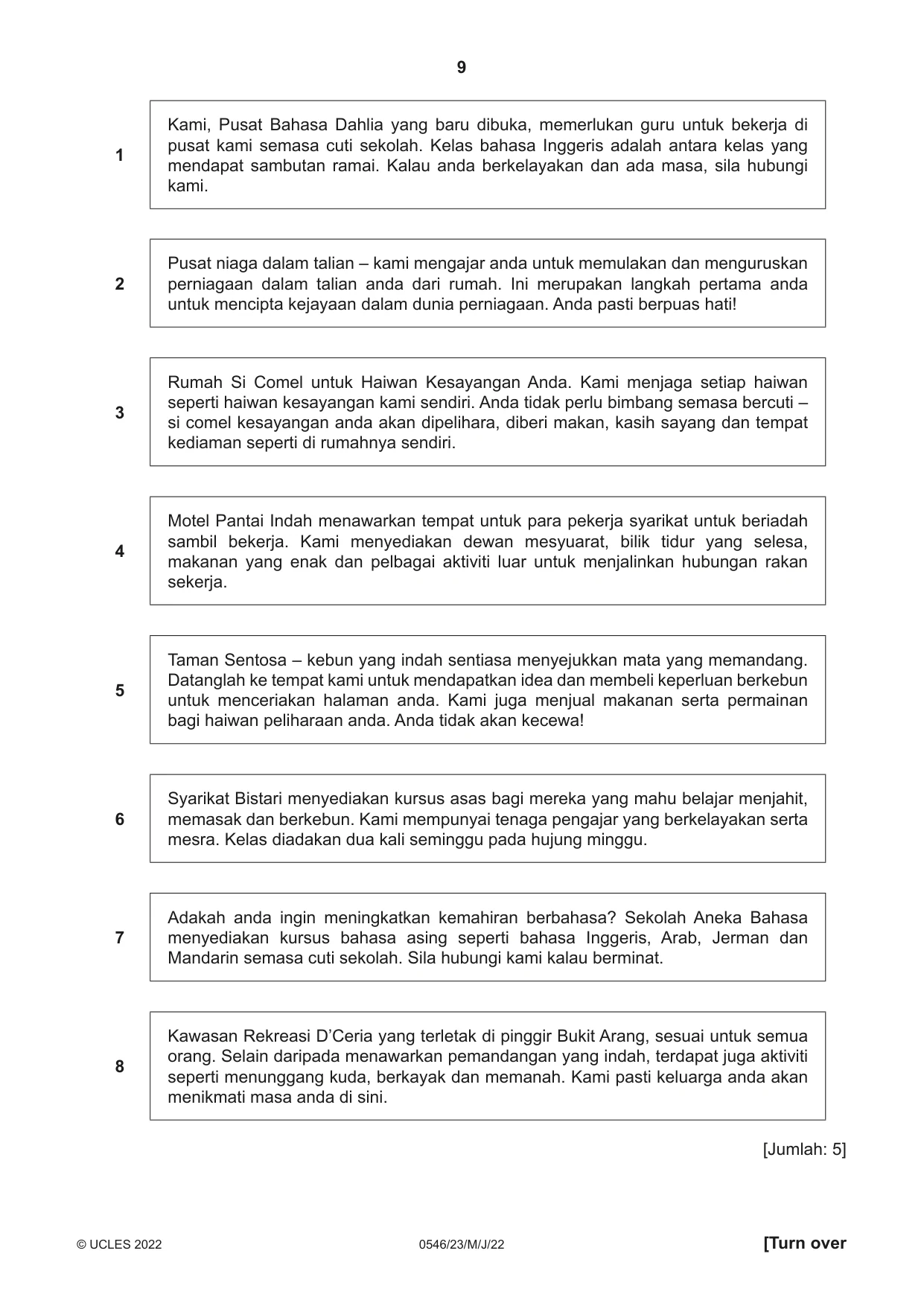 Cambridge IGCSE Malay - Foreign Language 0546 2022 May/June Paper 2 · Variant 3 question paper, page 9 of 12