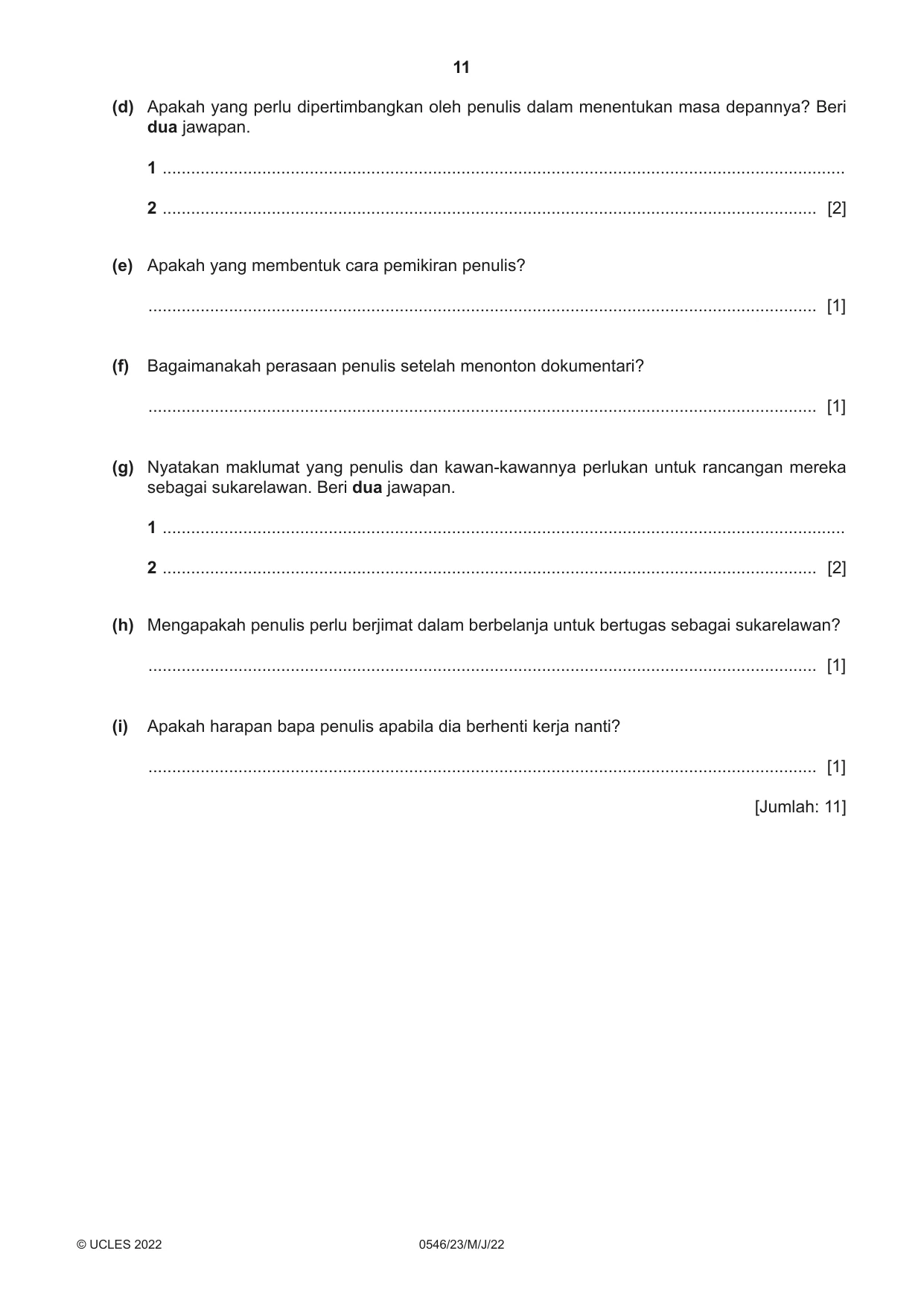 Cambridge IGCSE Malay - Foreign Language 0546 2022 May/June Paper 2 · Variant 3 question paper, page 11 of 12