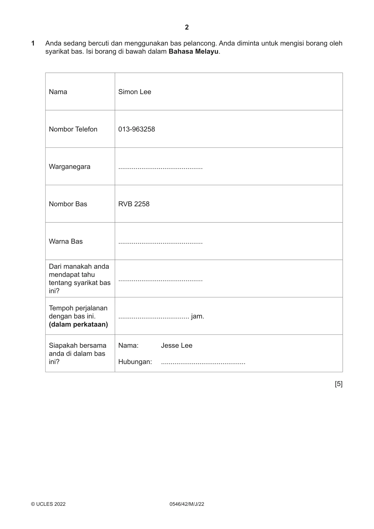 Cambridge IGCSE Malay - Foreign Language 0546 2022 May/June Paper 4 · Variant 2 question paper, page 2 of 8