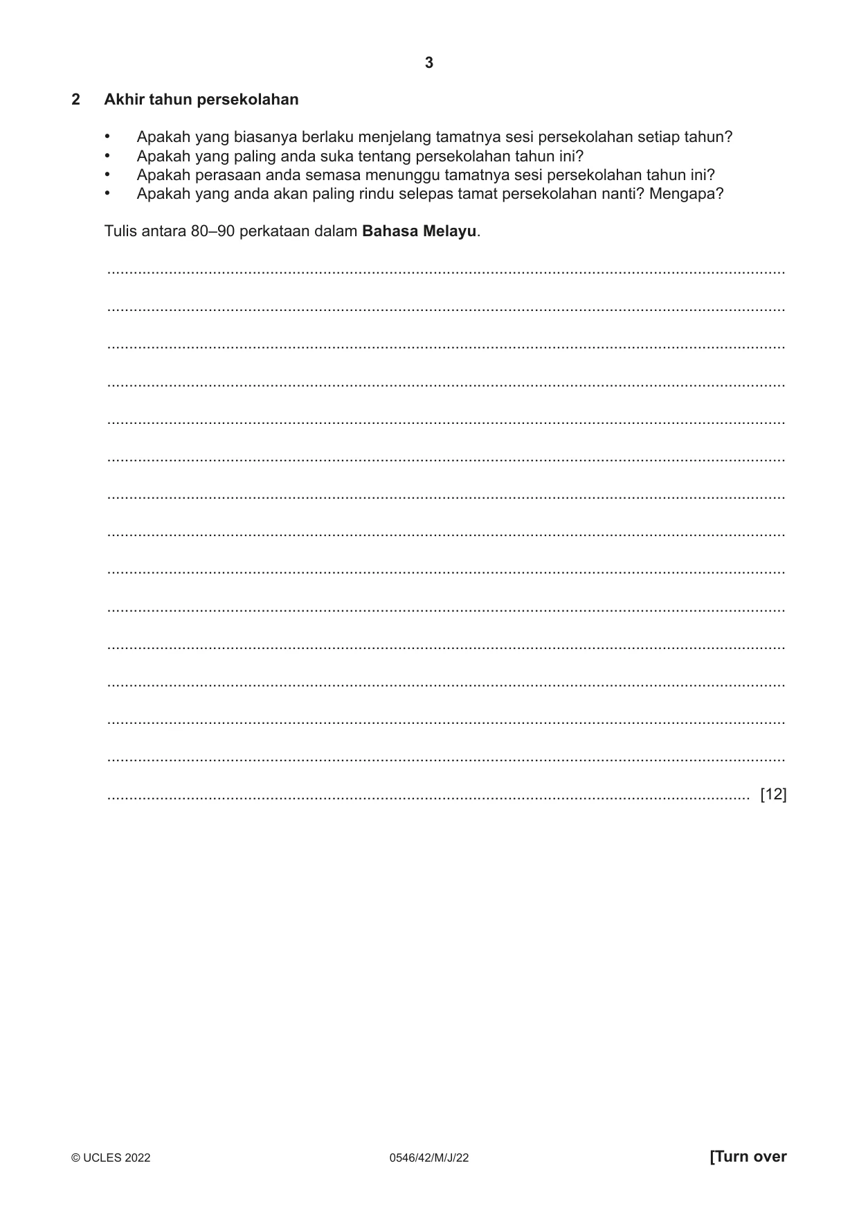 Cambridge IGCSE Malay - Foreign Language 0546 2022 May/June Paper 4 · Variant 2 question paper, page 3 of 8