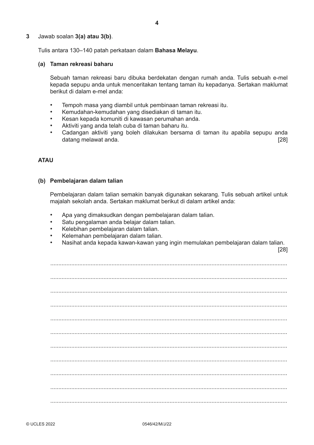 Cambridge IGCSE Malay - Foreign Language 0546 2022 May/June Paper 4 · Variant 2 question paper, page 4 of 8