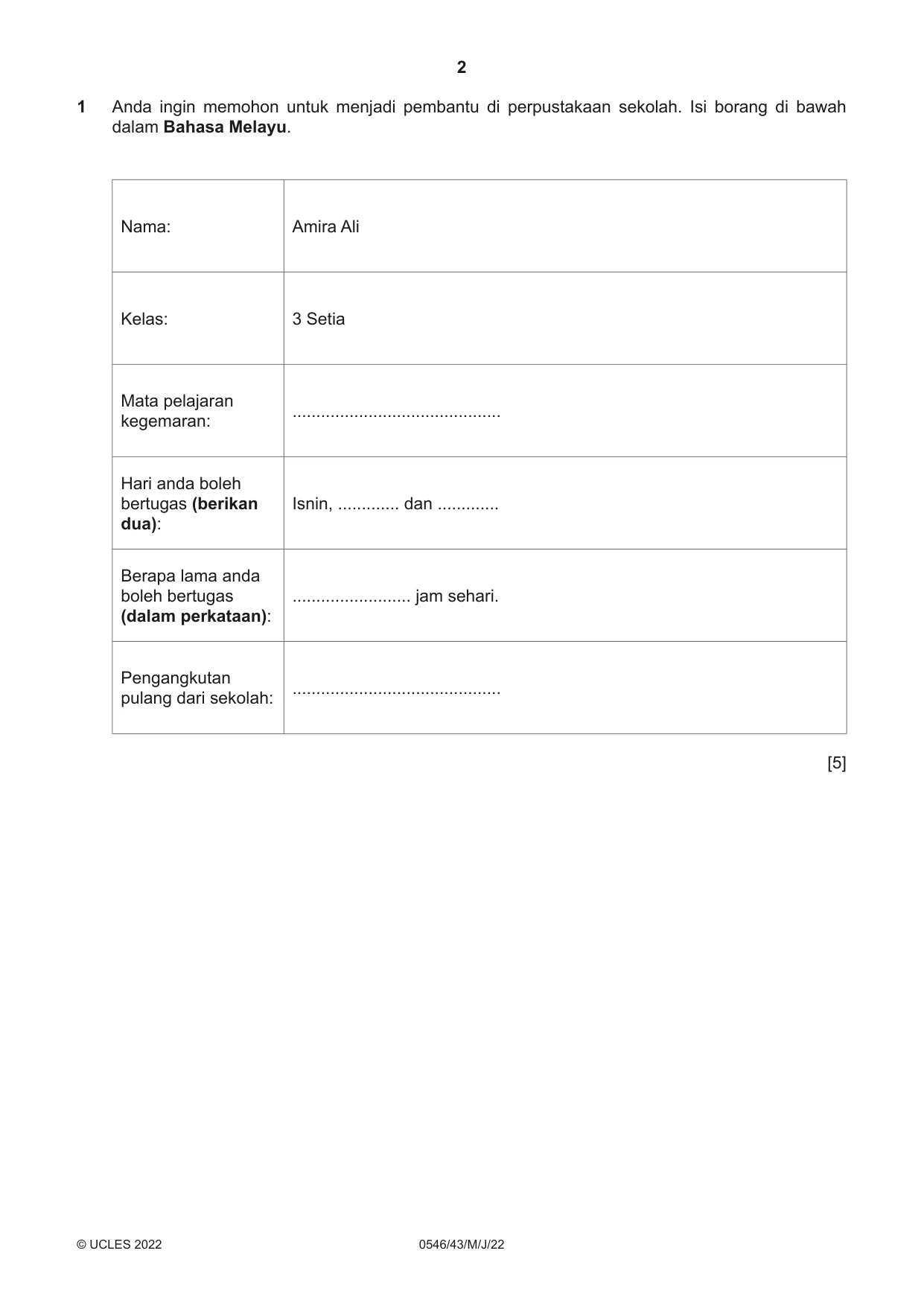 Cambridge IGCSE Malay - Foreign Language 0546 2022 May/June Paper 4 · Variant 3 question paper, page 2 of 8