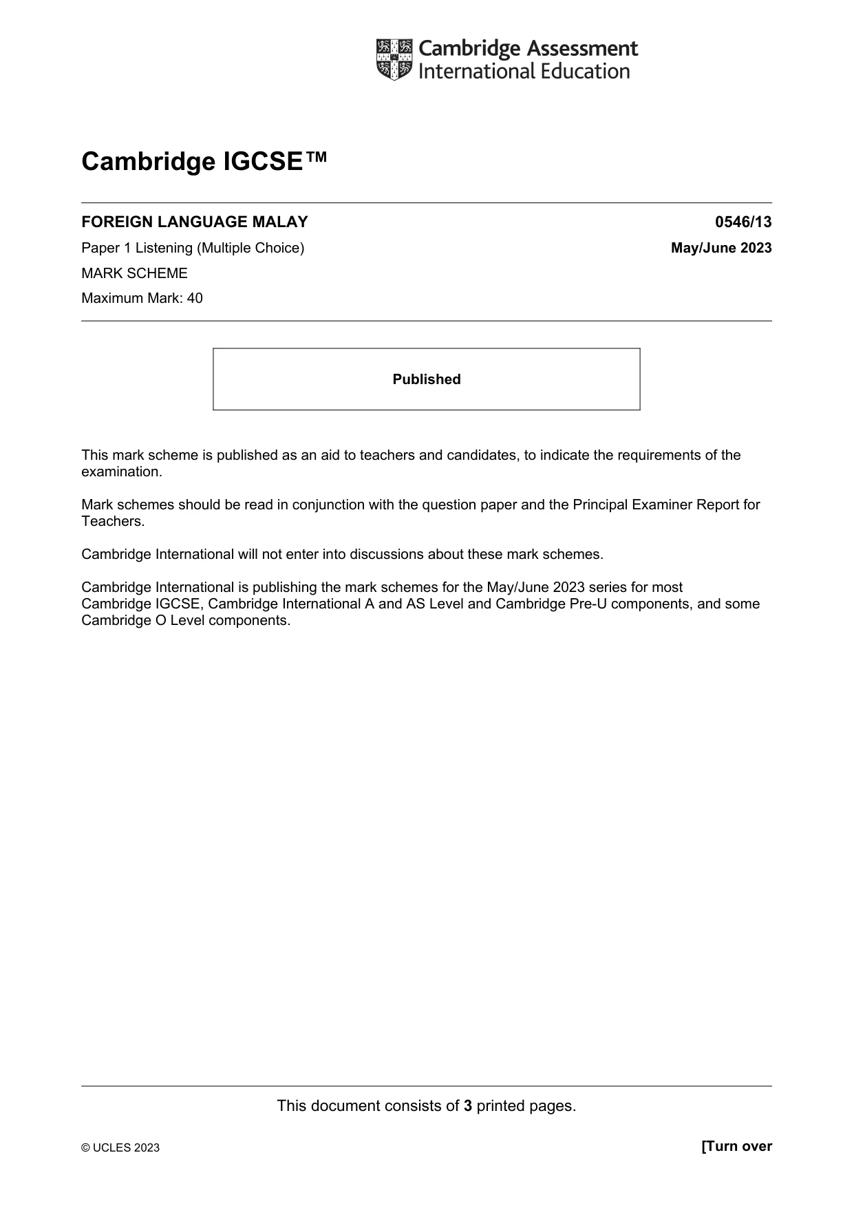 Mark scheme, page 1 of 3