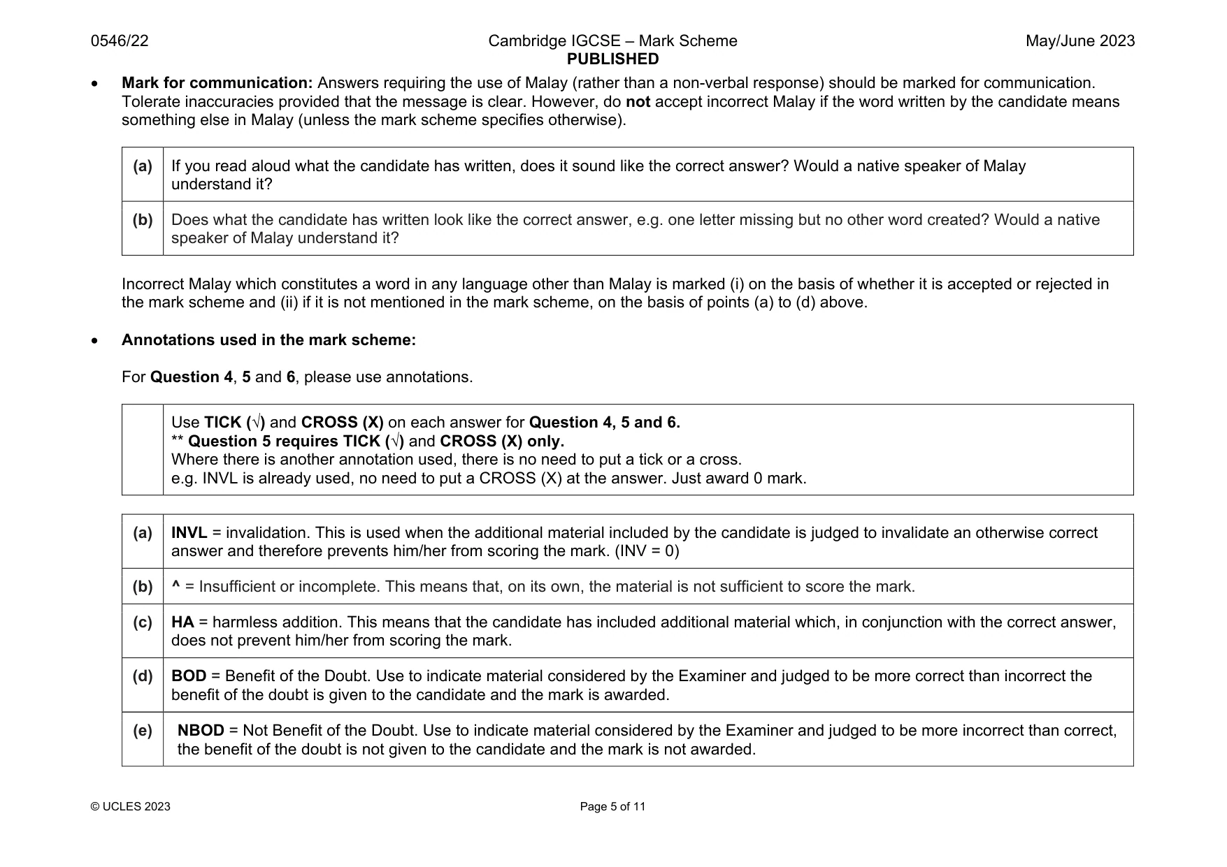 Mark scheme, page 5 of 11