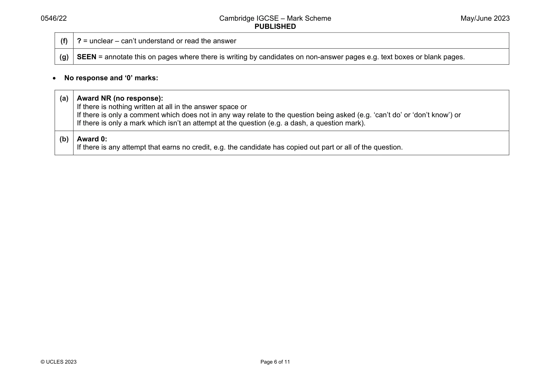 Mark scheme, page 6 of 11