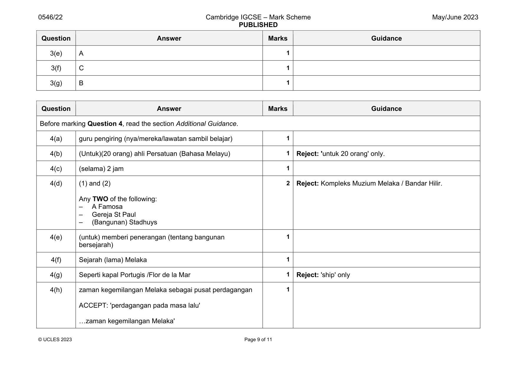 Mark scheme, page 9 of 11