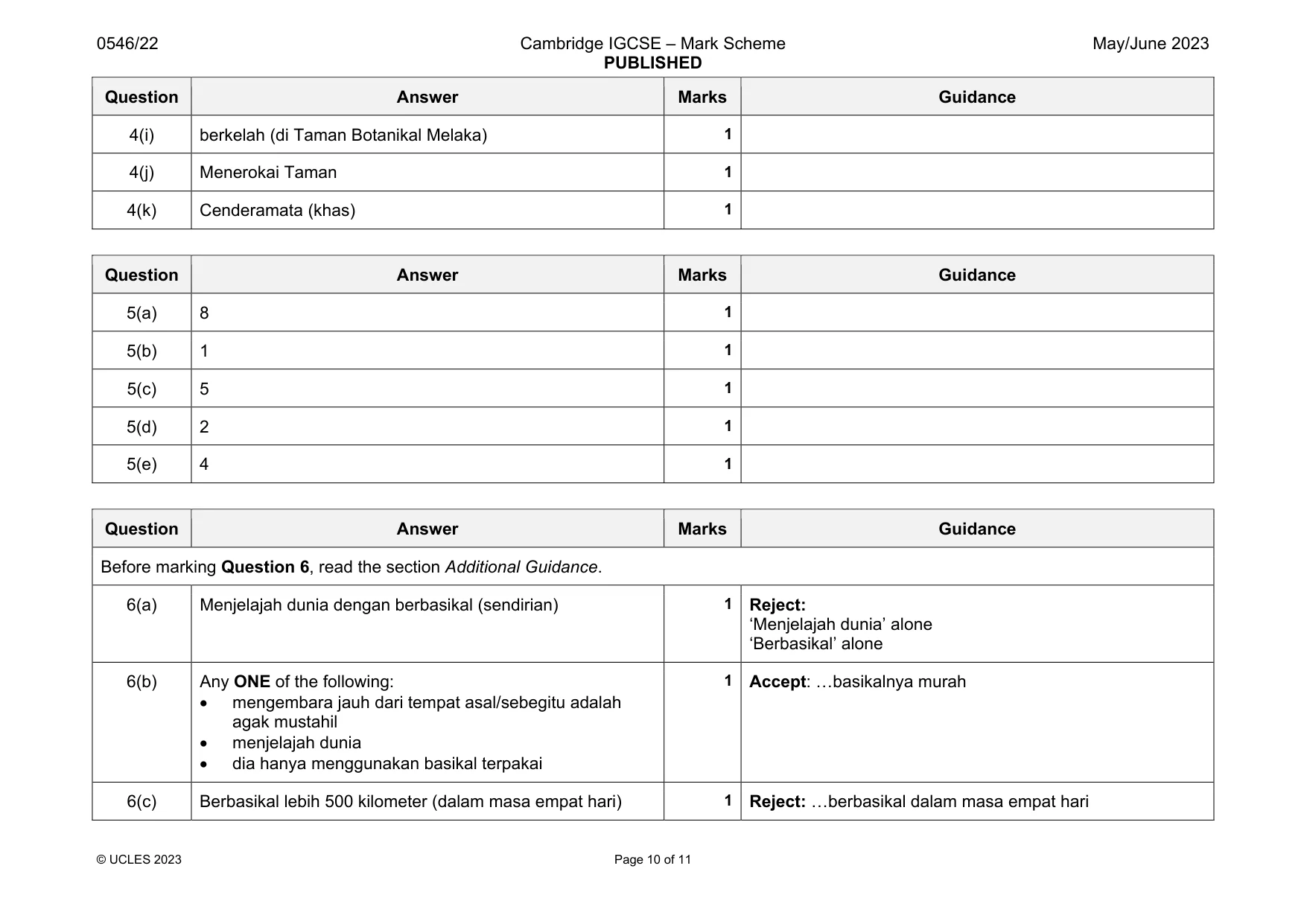 Mark scheme, page 10 of 11