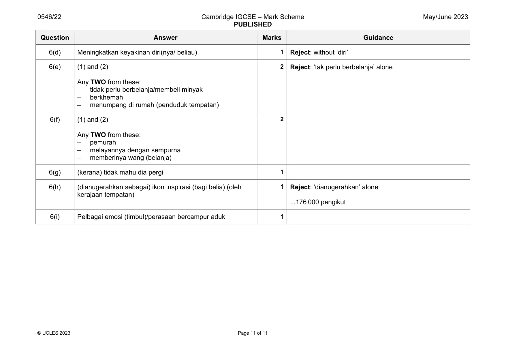 Mark scheme, page 11 of 11