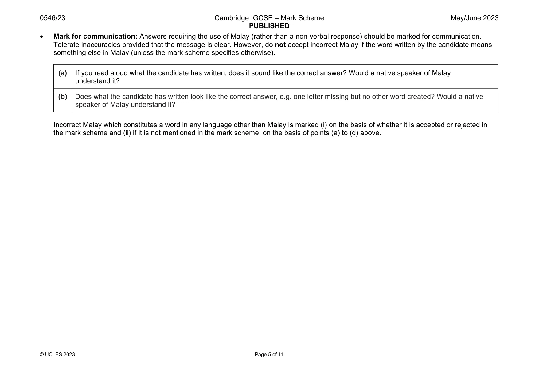 Mark scheme, page 5 of 11