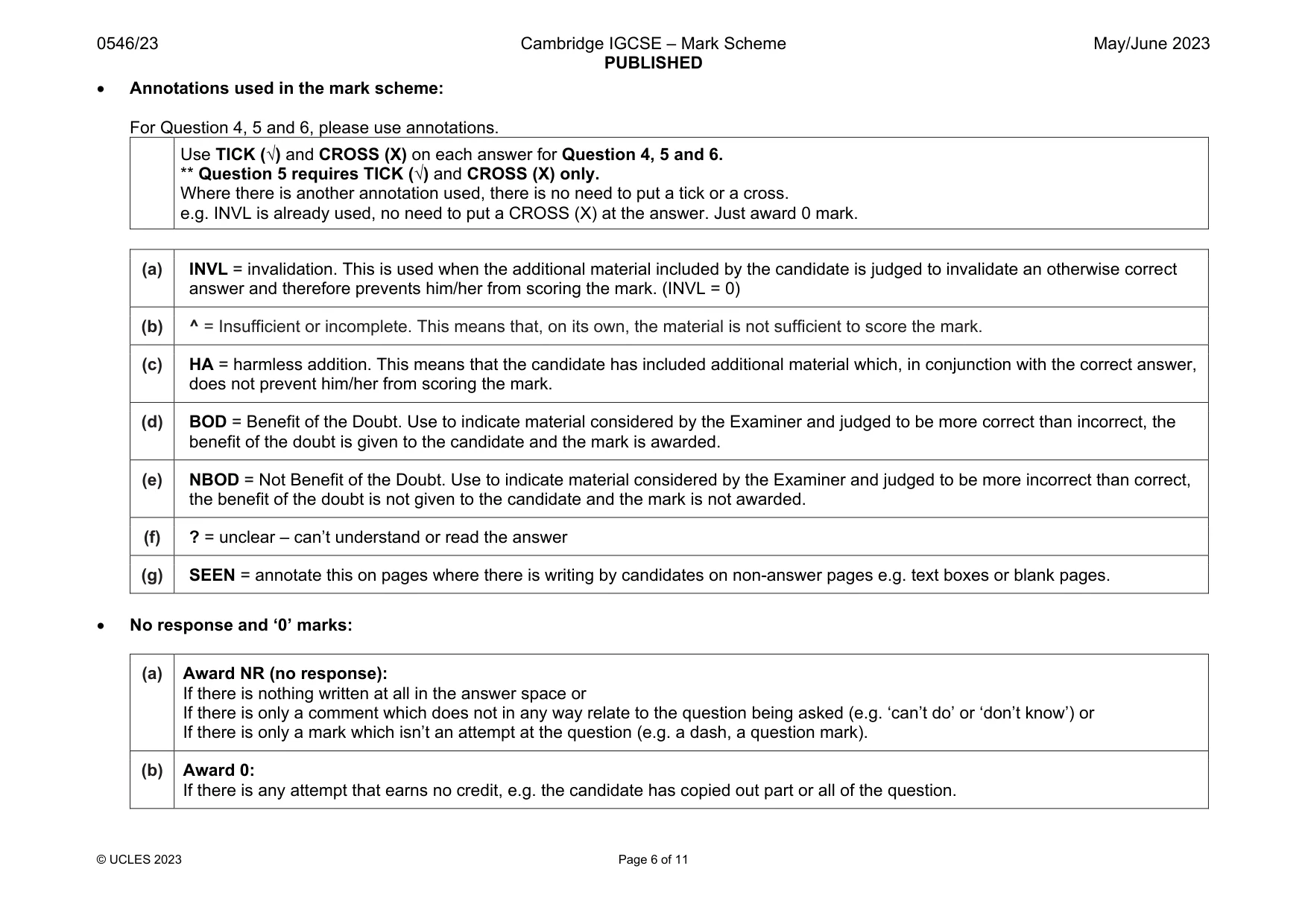 Mark scheme, page 6 of 11