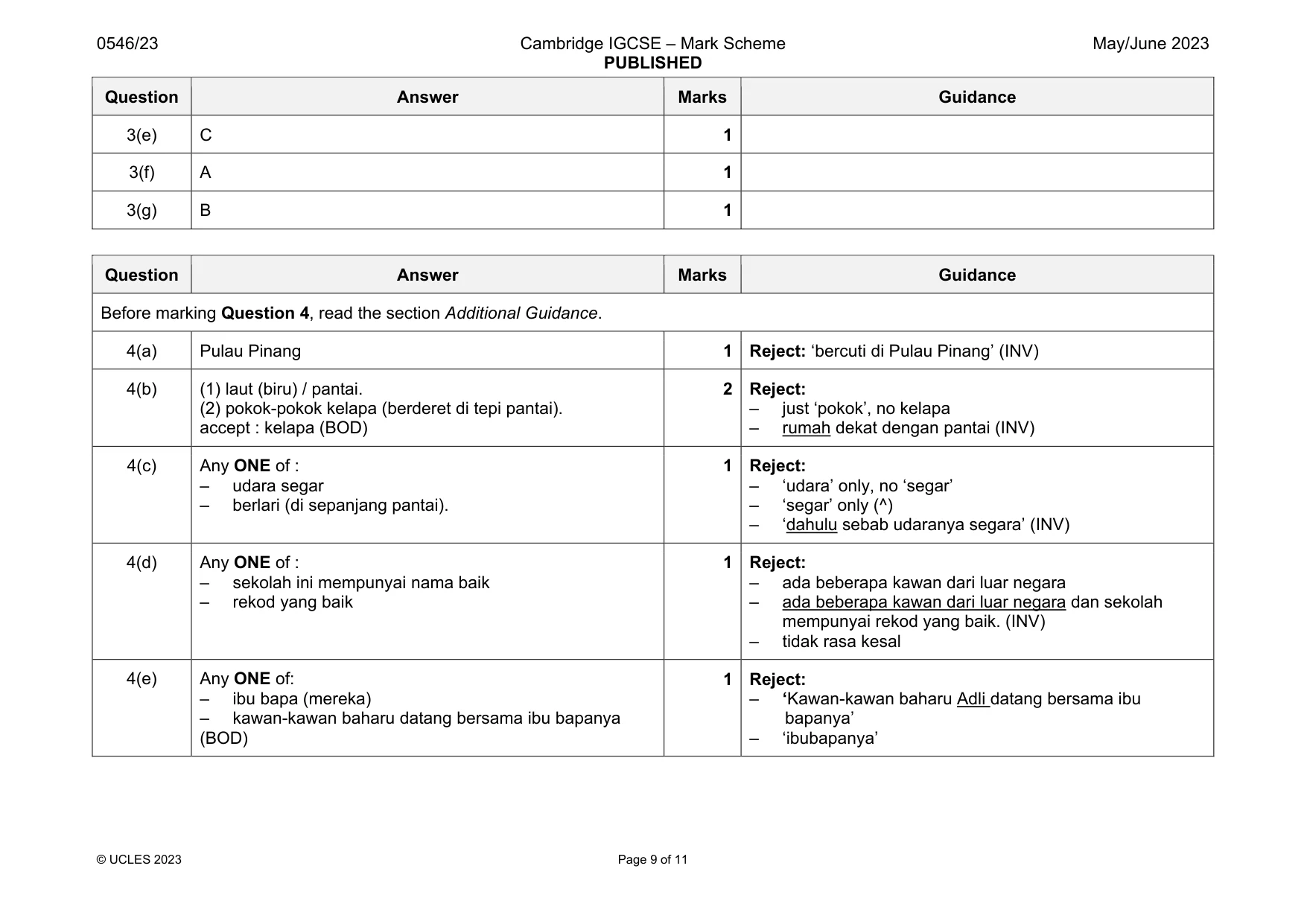 Mark scheme, page 9 of 11