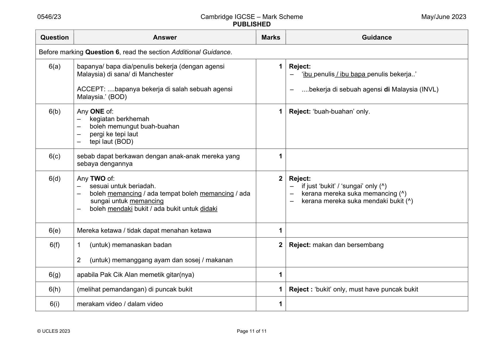 Mark scheme, page 11 of 11
