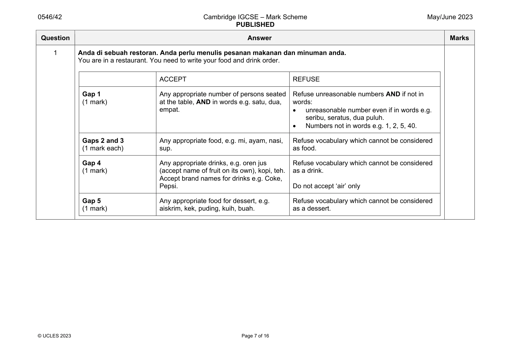Mark scheme, page 7 of 16
