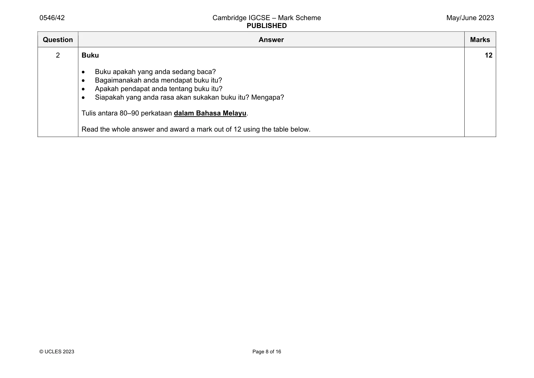Mark scheme, page 8 of 16