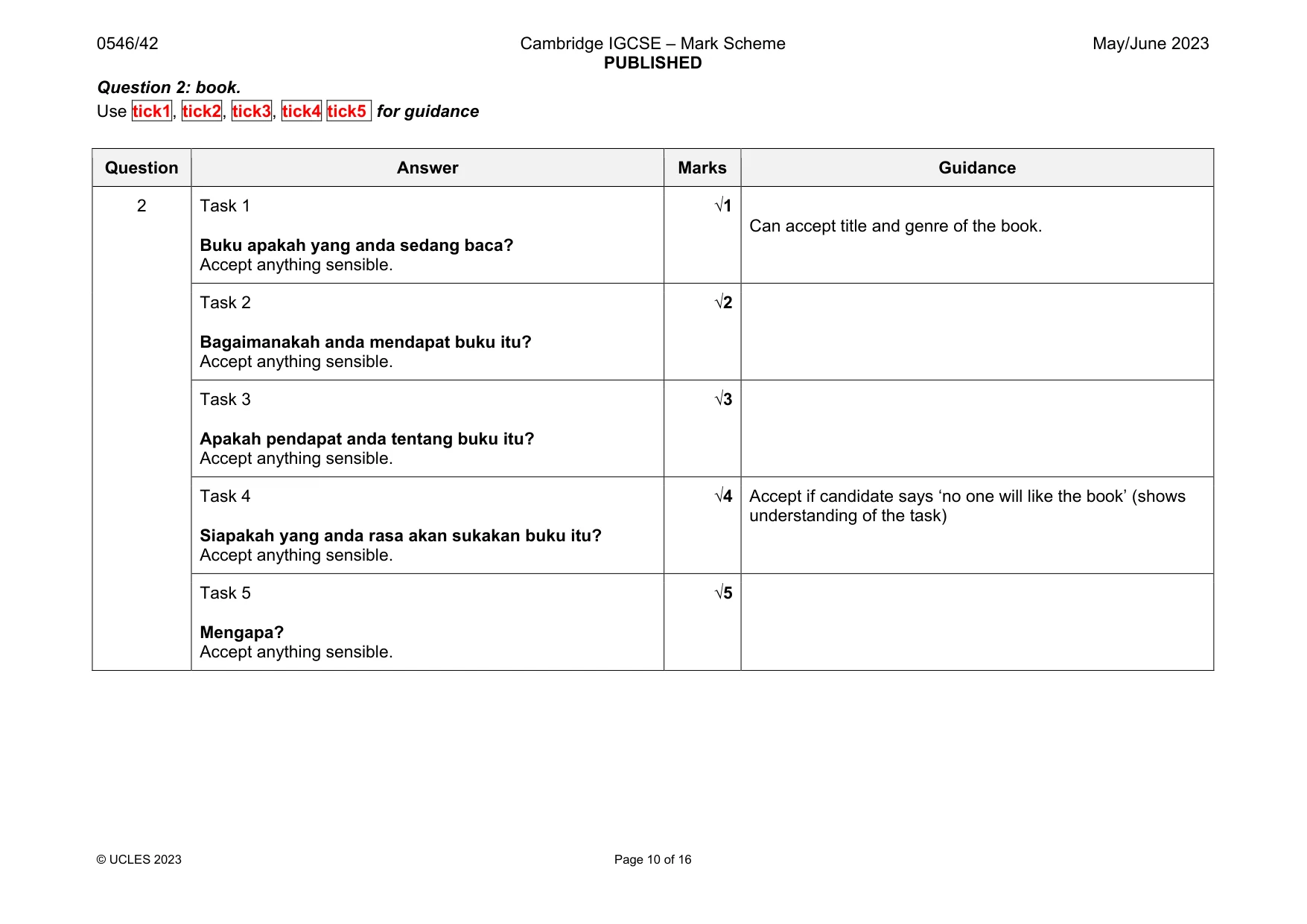 Mark scheme, page 10 of 16