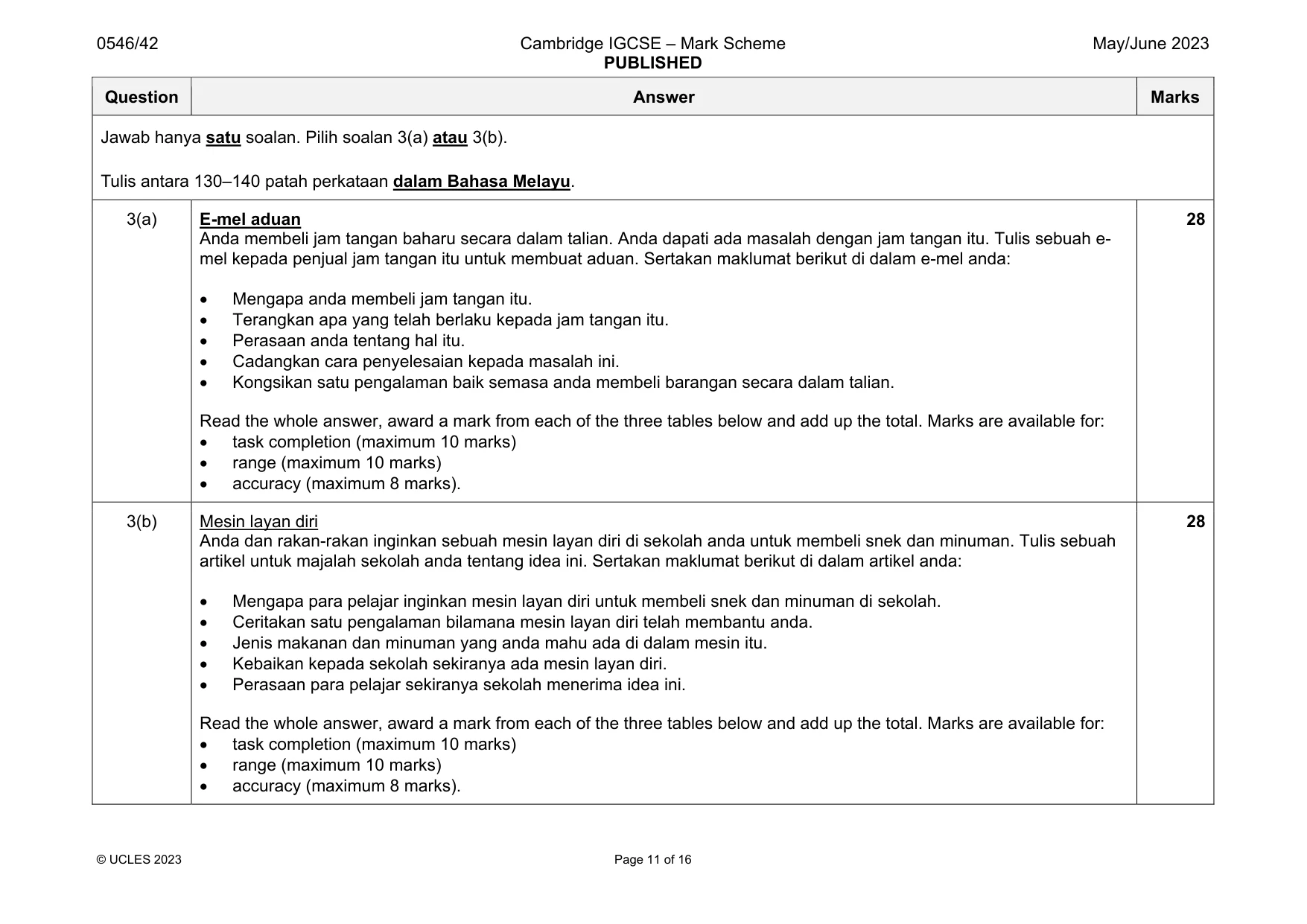 Mark scheme, page 11 of 16