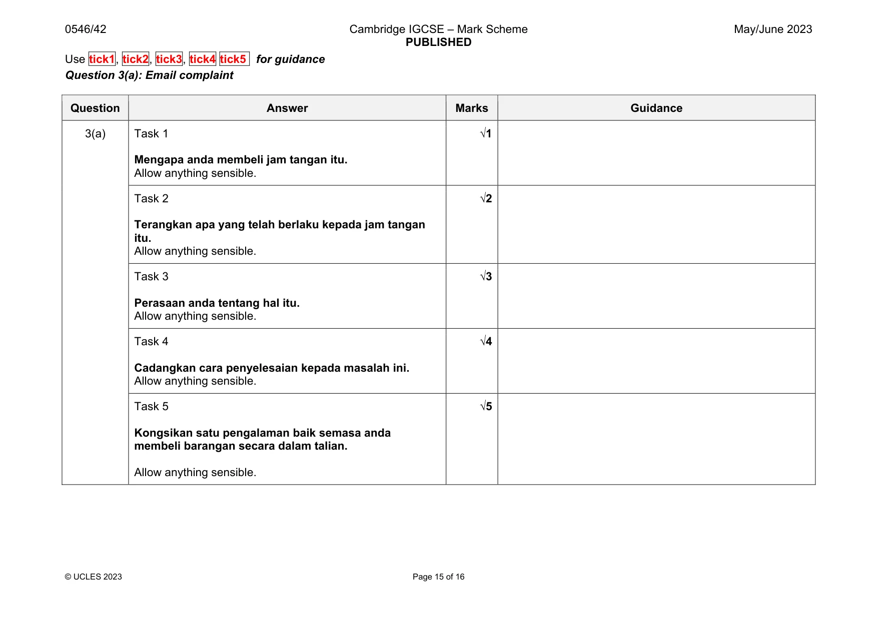 Mark scheme, page 15 of 16