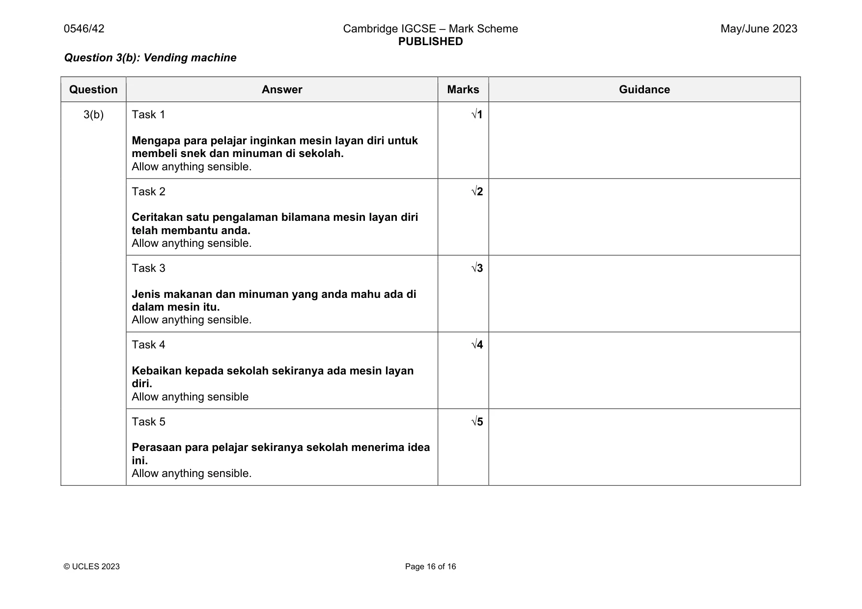 Mark scheme, page 16 of 16