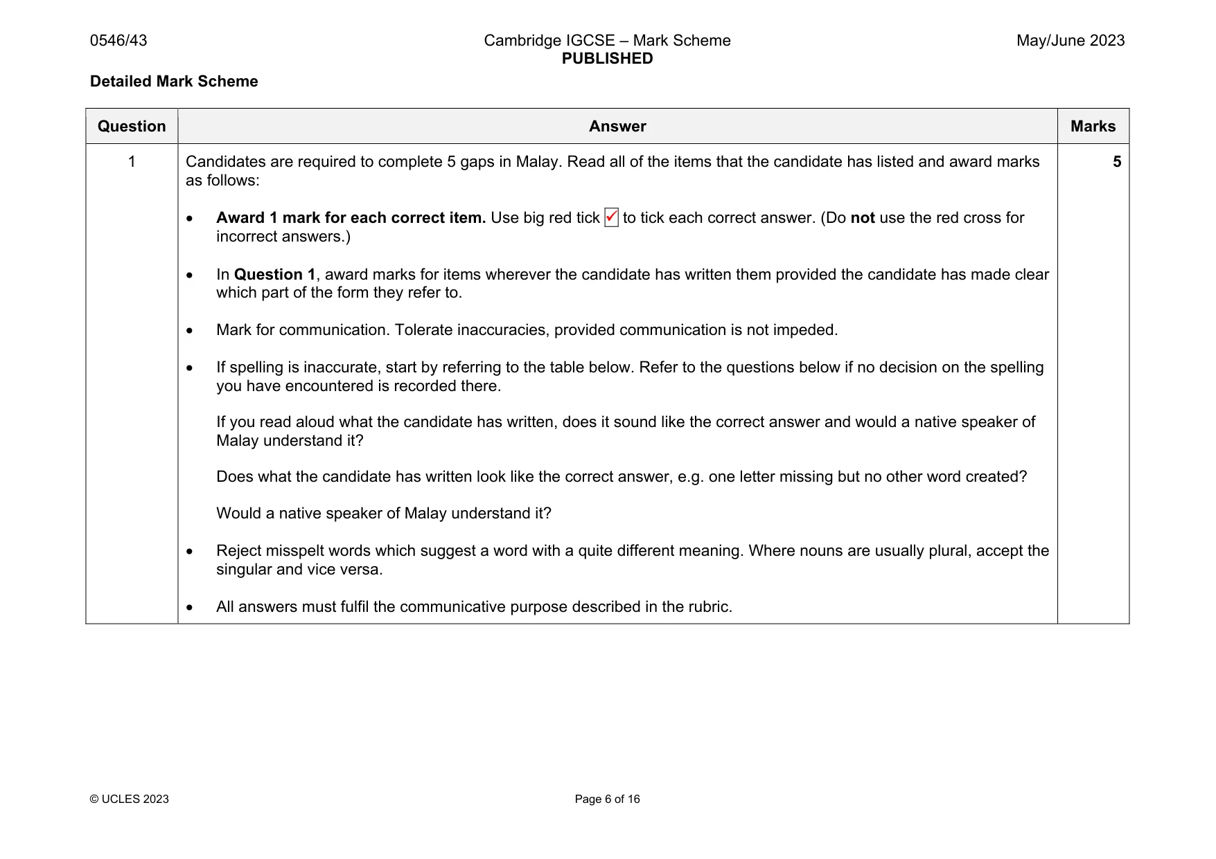 Mark scheme, page 6 of 16