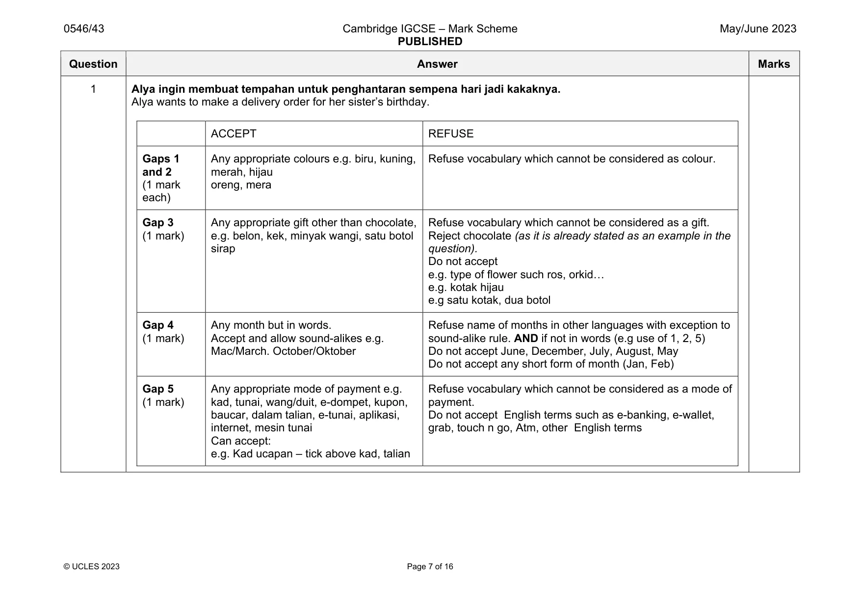 Mark scheme, page 7 of 16
