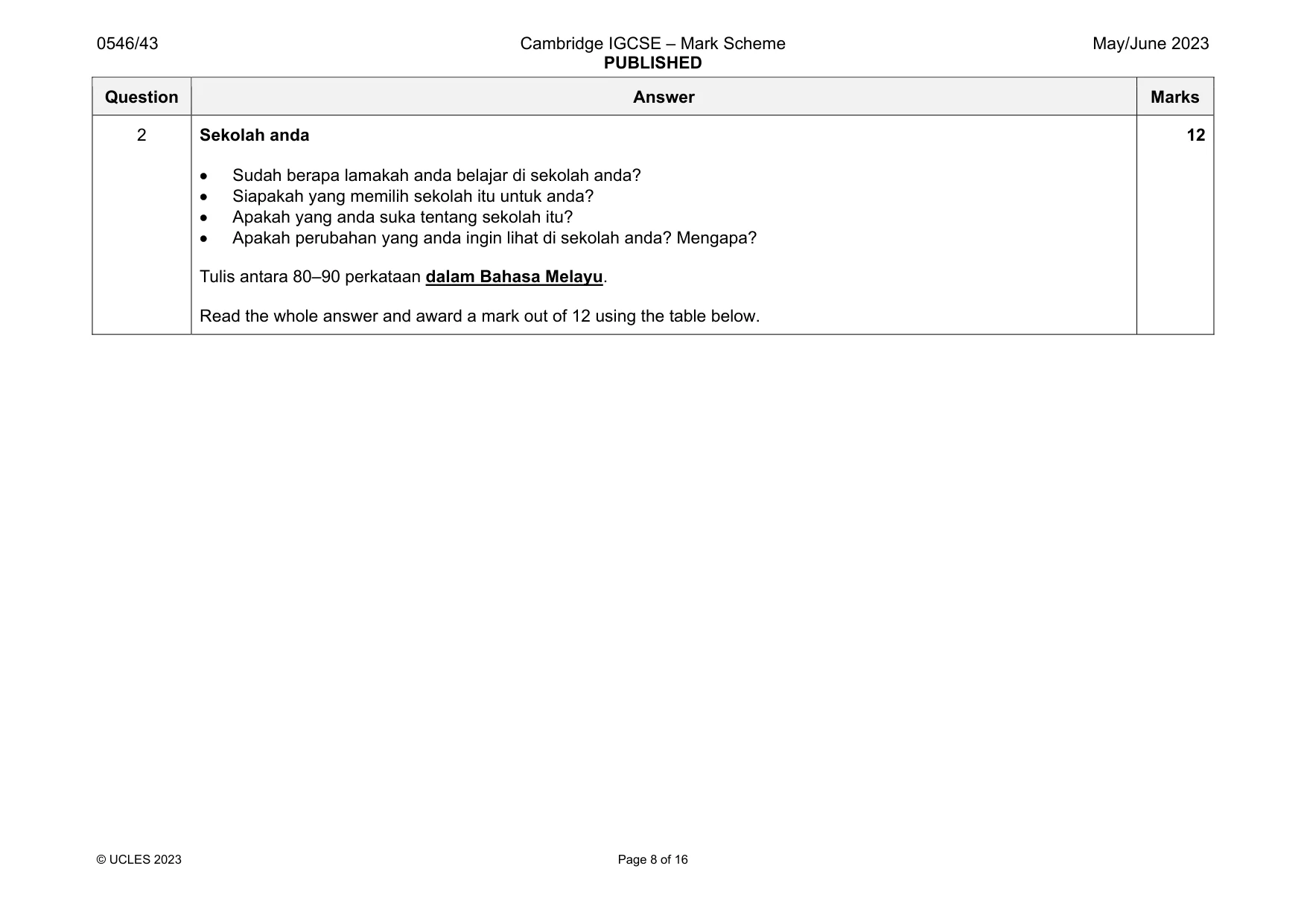 Mark scheme, page 8 of 16