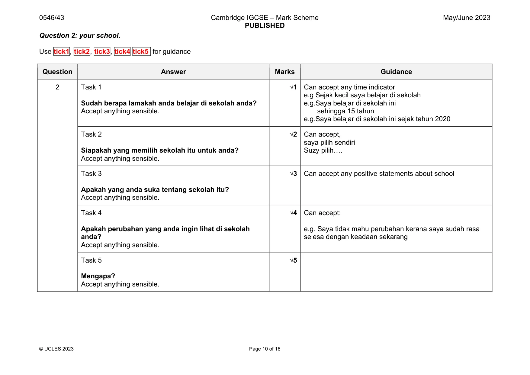 Mark scheme, page 10 of 16
