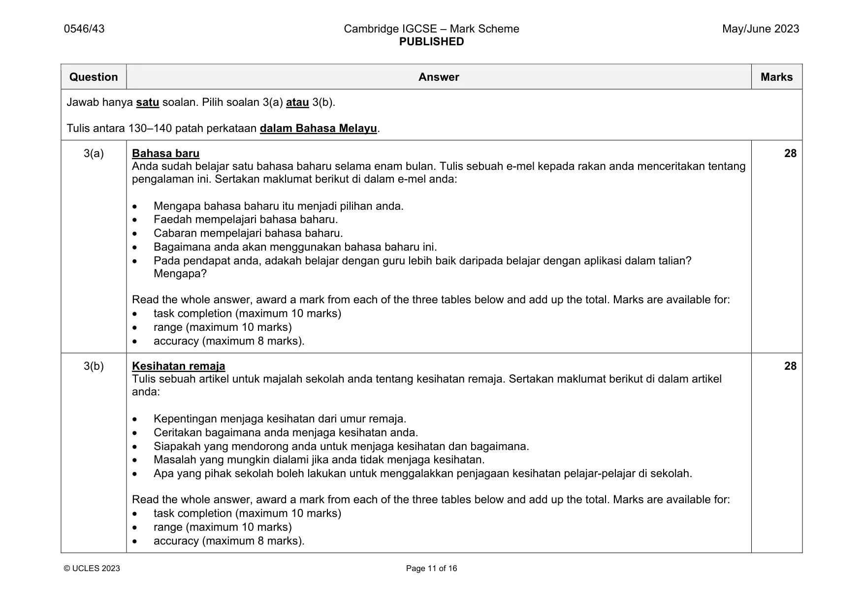 Mark scheme, page 11 of 16
