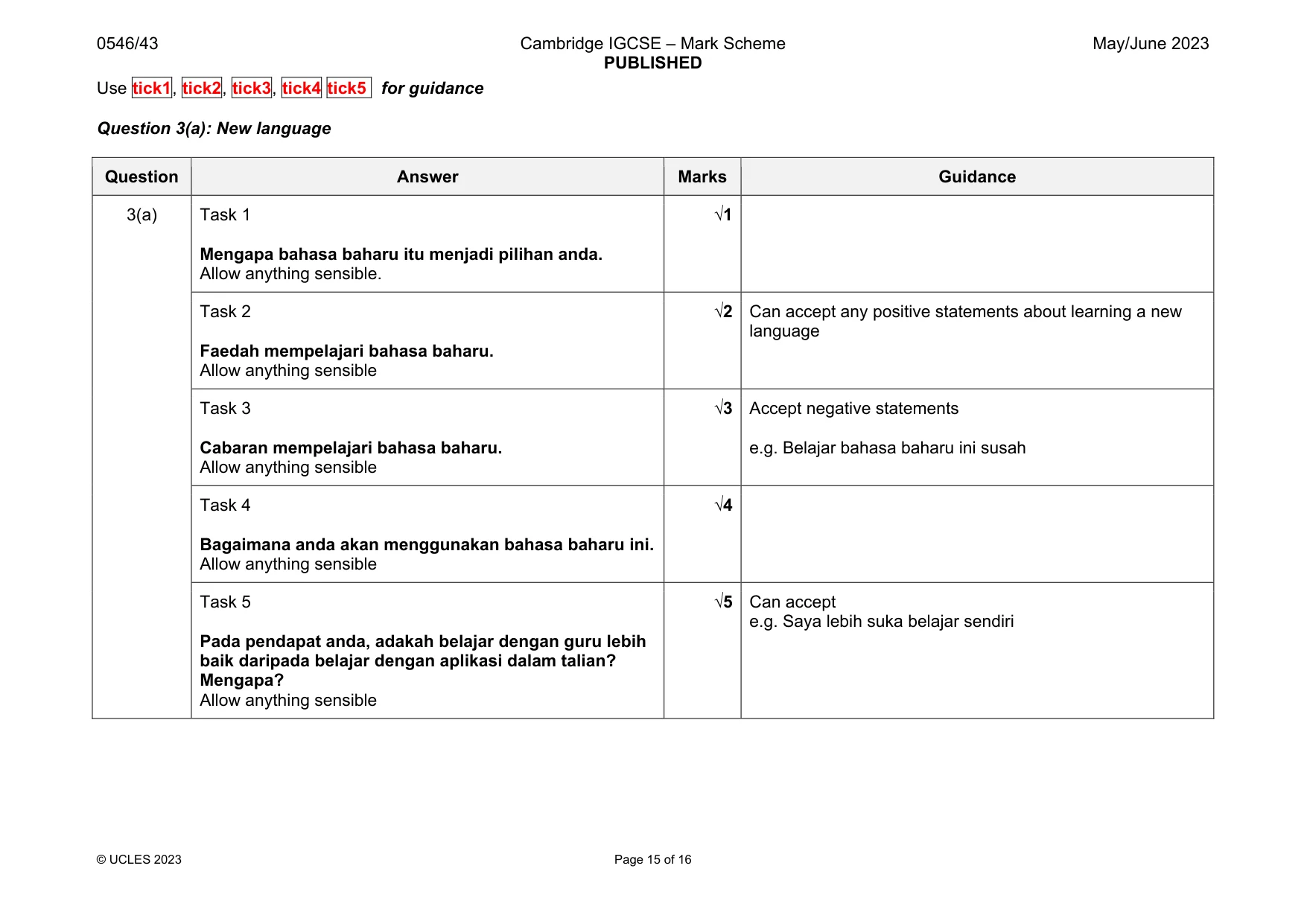 Mark scheme, page 15 of 16