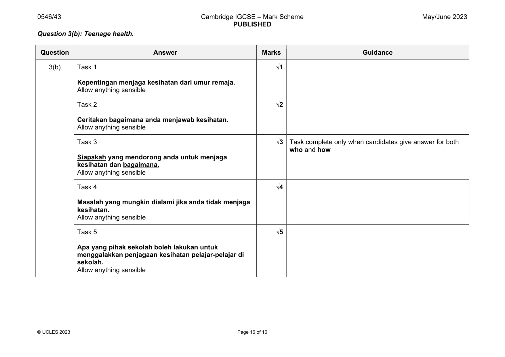 Mark scheme, page 16 of 16