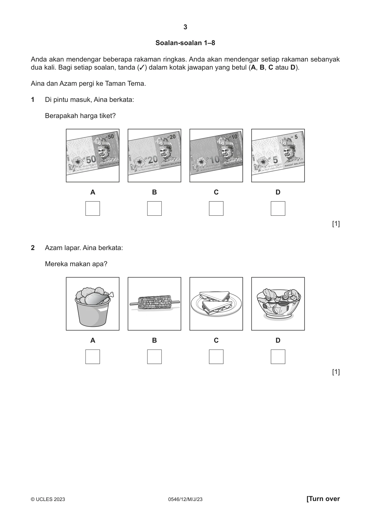Cambridge IGCSE Malay - Foreign Language 0546 2023 May/June Paper 1 · Variant 2 question paper, page 3 of 16